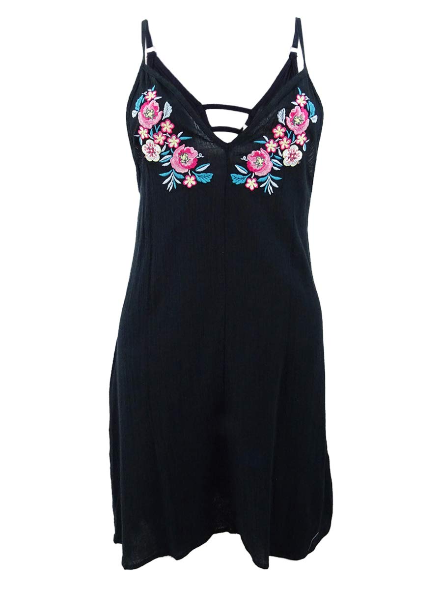 Miken Women's Embroidered Beach Cover Up Dress - Black Size S | Flowy Swimwear Coverup for Pool, Beach Vacation & Summer Outfits