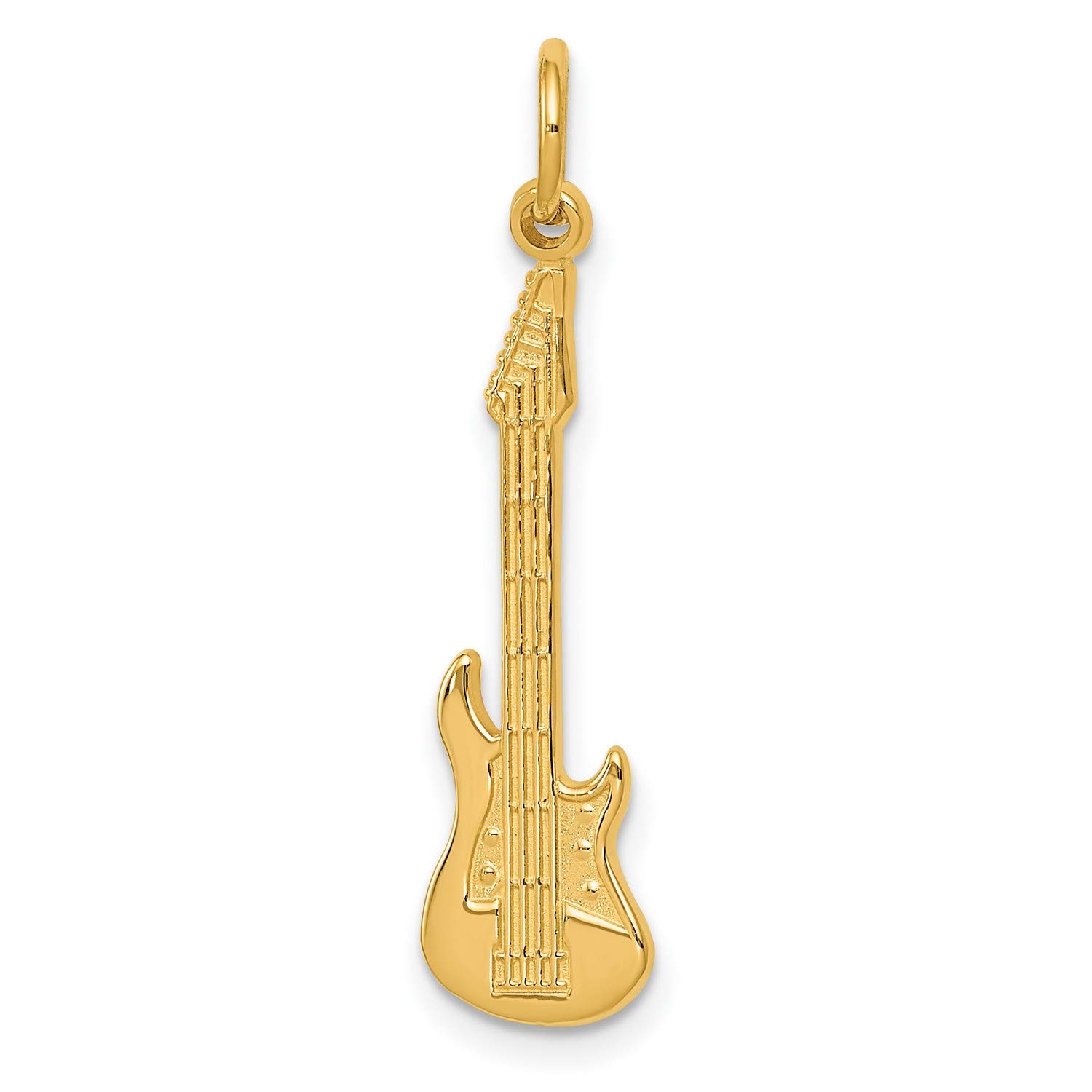 14K Yellow Gold Stratocaster Style Electric Guitar Charm Pendant - 30mm x 8mm - Perfect for Jewelry Making, DIY Crafts, and Unique Gifts for Musicians & Music Lovers