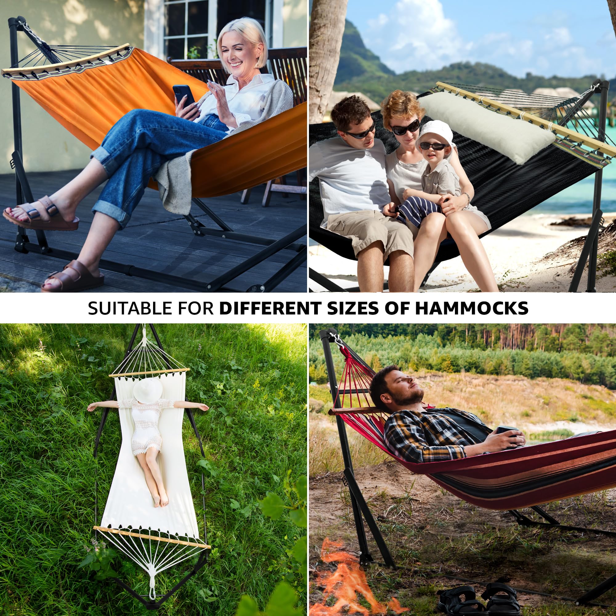 Tranquillo Unity Adjustable Heavy Duty Hammock Stand - 800 lbs Capacity Steel Frame for 2 Person Hammock - Premium Pre-Assembled Indoor/Outdoor Hammock Stand (Black) - Perfect for Backyard, Patio, Camping & Beach Relaxation