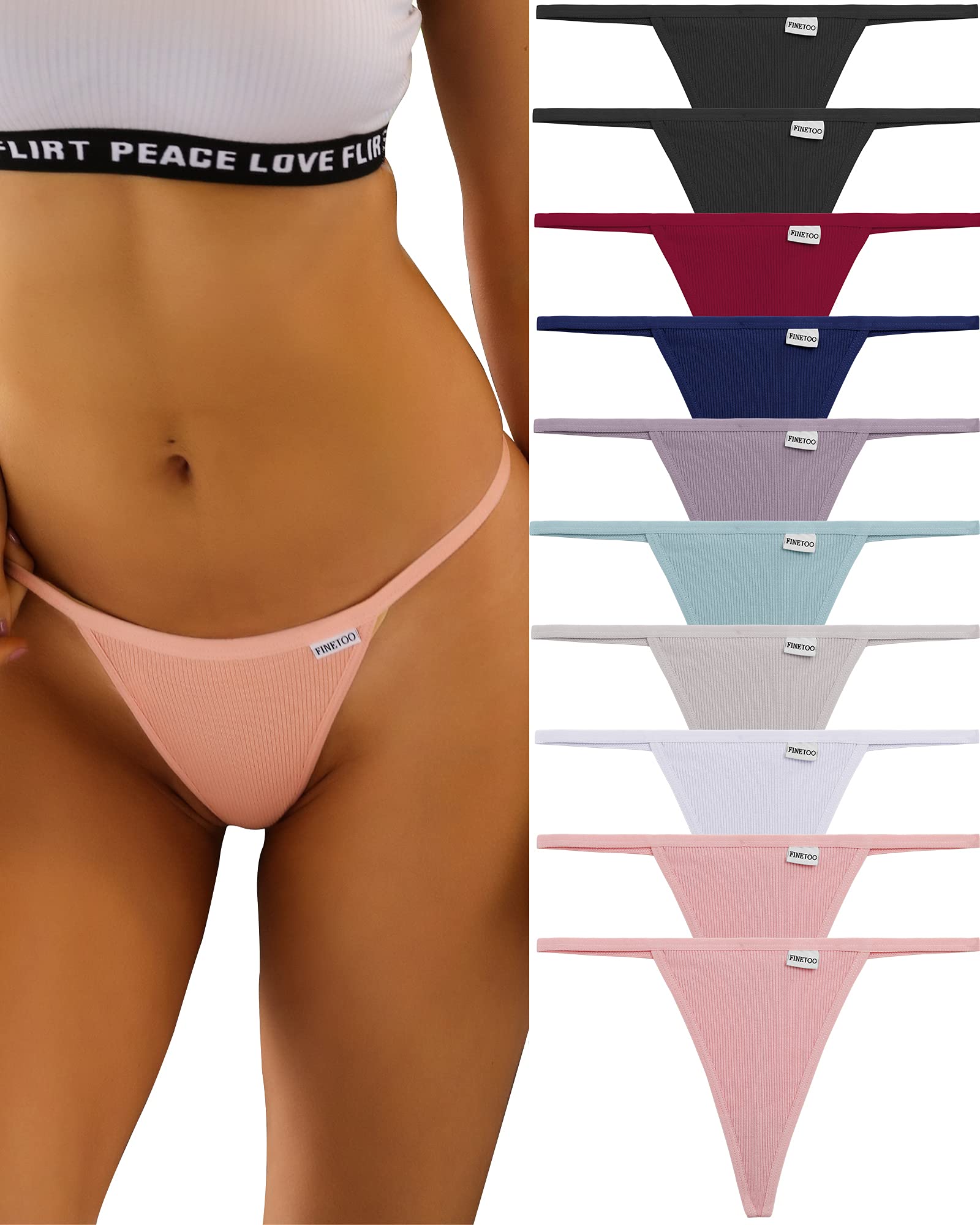 FINETOO 10 Pack Women's Cotton G-String Thongs - Stretch T-Back Low Rise Hipster Underwear (S-XL) - Sexy & Comfortable for Daily Wear, Date Night & Lingerie Sets