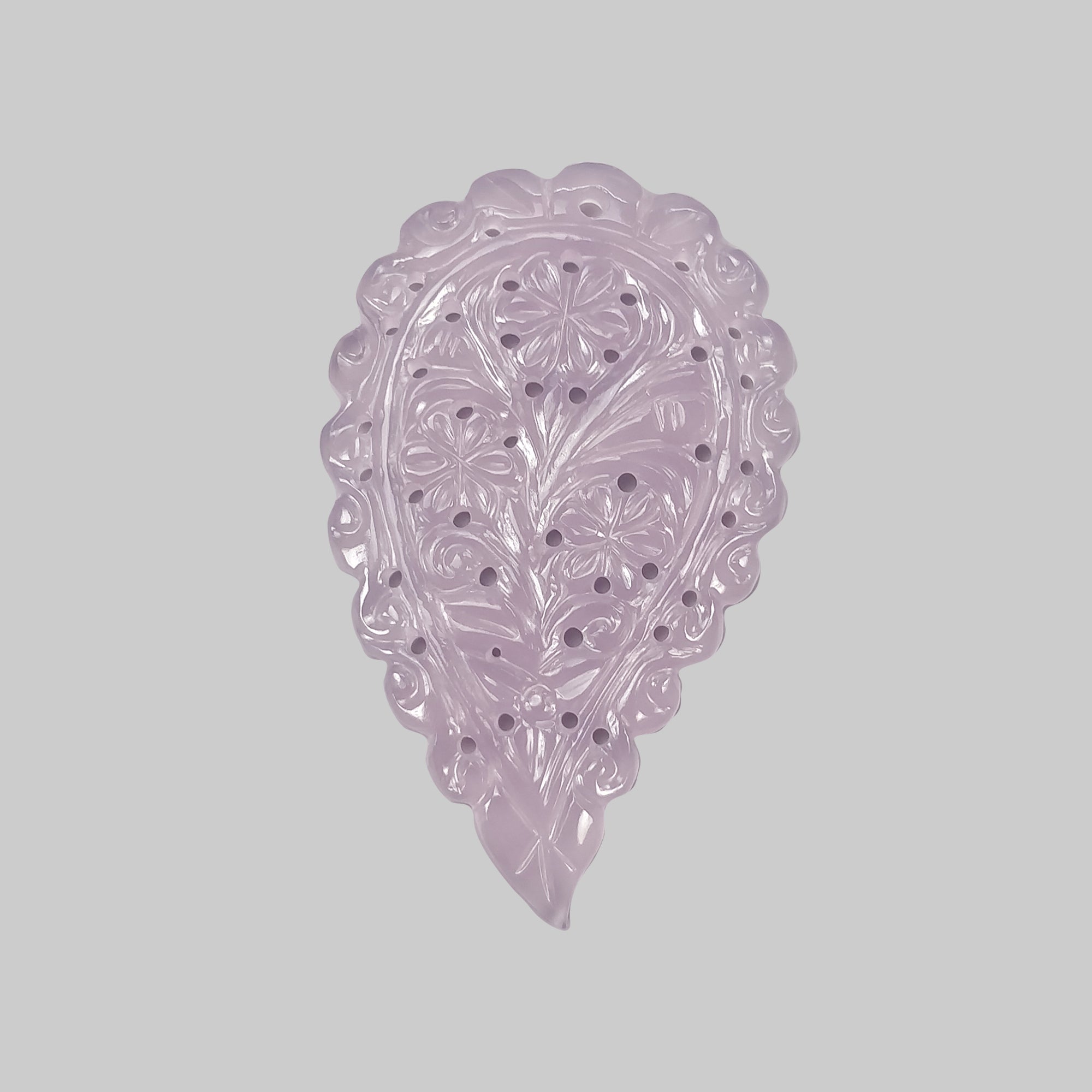 Natural Purple Chalcedony Gemstone Carving - 56.10cts Untreated Hand-Carved Indian Leaf (57.5x35.5mm) | Perfect for Jewelry Making, Meditation & Spiritual Healing | See Video for Details