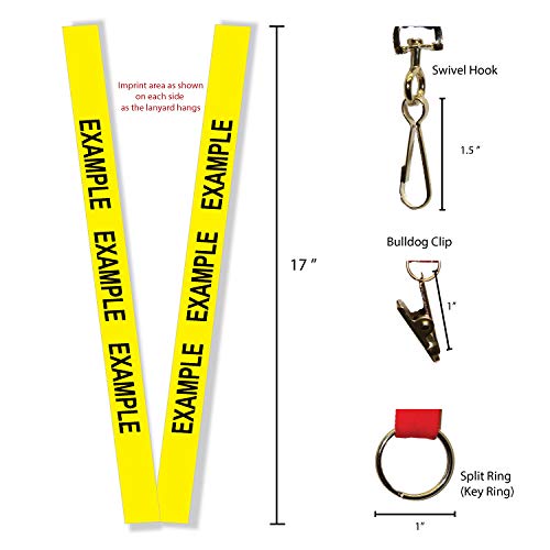 Custom Printed Lanyards USA - Heavy Duty Nylon Lanyards with School Name or Personalized Design (White/Swivel Hook, Pack of 200) - Perfect for School Events, Corporate IDs, Trade Shows & Promotional Giveaways