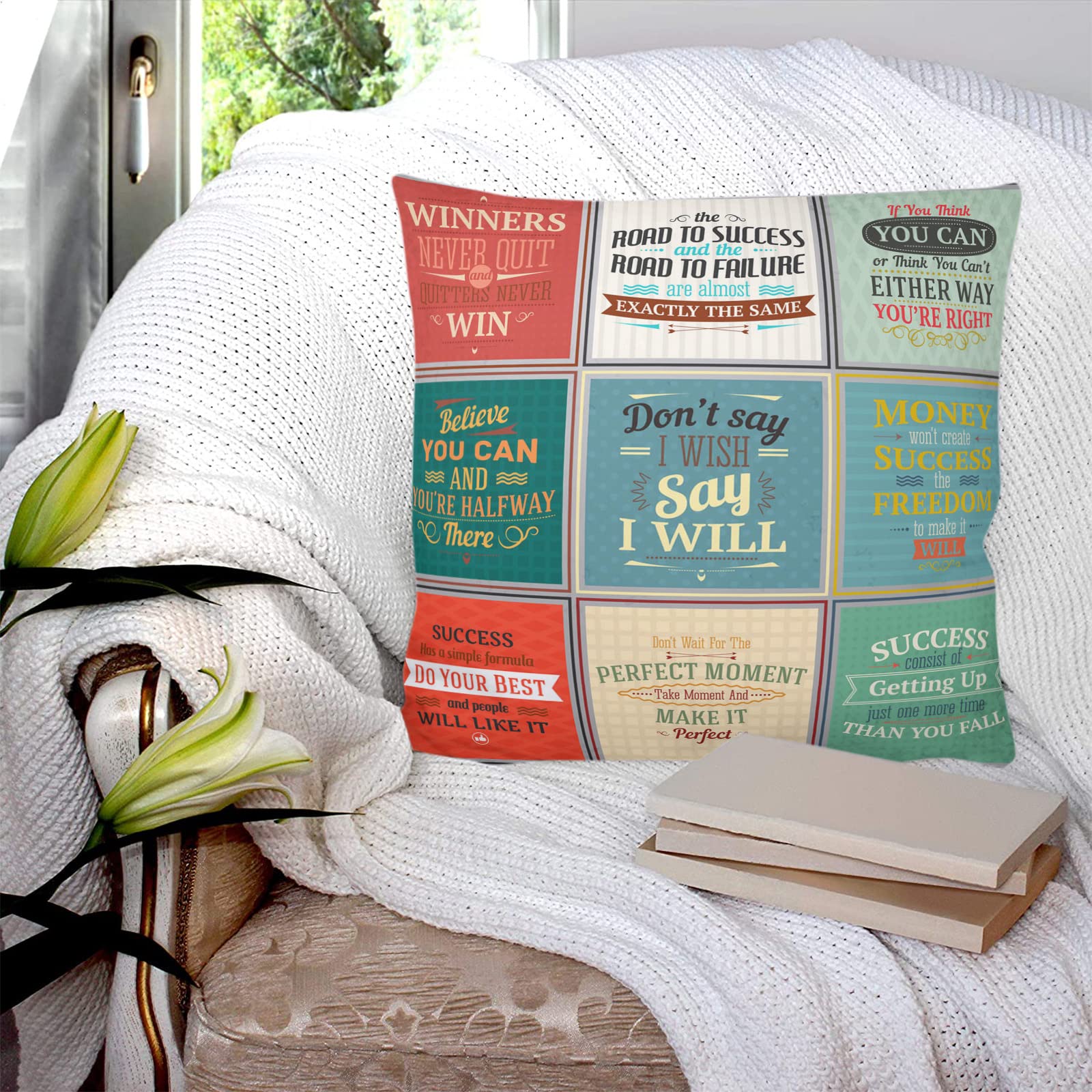 20x20 Inch Letter Throw Pillow Covers - Decorative Cushion Covers for Sofa, Couch & Chair - Retro Box Motivational Words Pillow Cases - Perfect for Living Room Decor, Bedroom Accents & Cozy Home Styling
