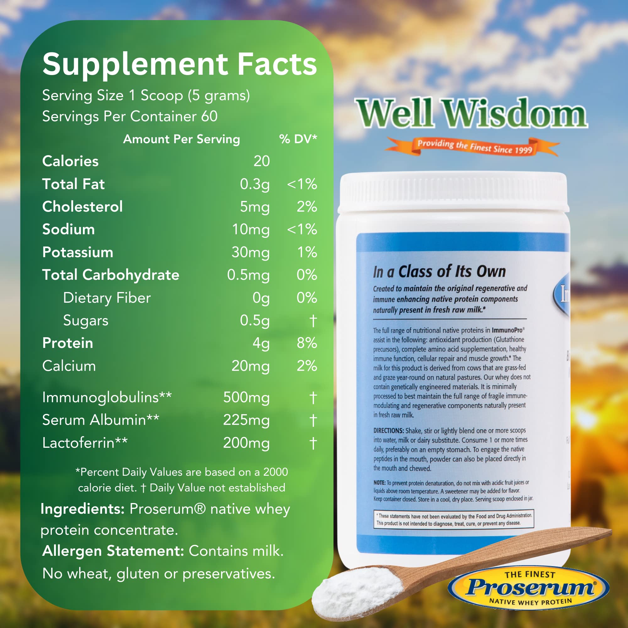 ImmunoPro Grass-Fed Whey Protein Powder 300g - Unflavored, Non-GMO, Hormone-Free Protein Supplement for Immune Support | Pure Whey Protein Concentrate for Smoothies, Baking & Post-Workout Recovery