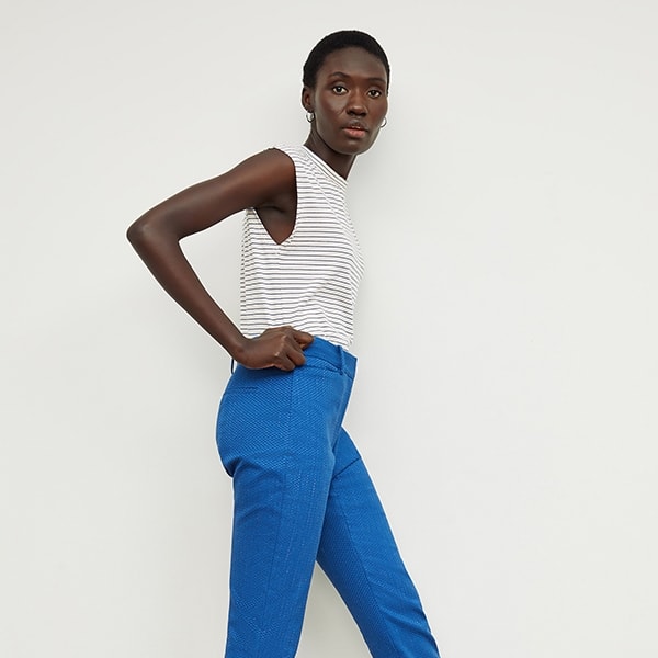 Condesa Pant Basketweave Jacquard Pants in Azure Blue - Elegant High-Waisted Trousers for Women | Perfect for Office Wear, Cocktail Parties & Special Occasions