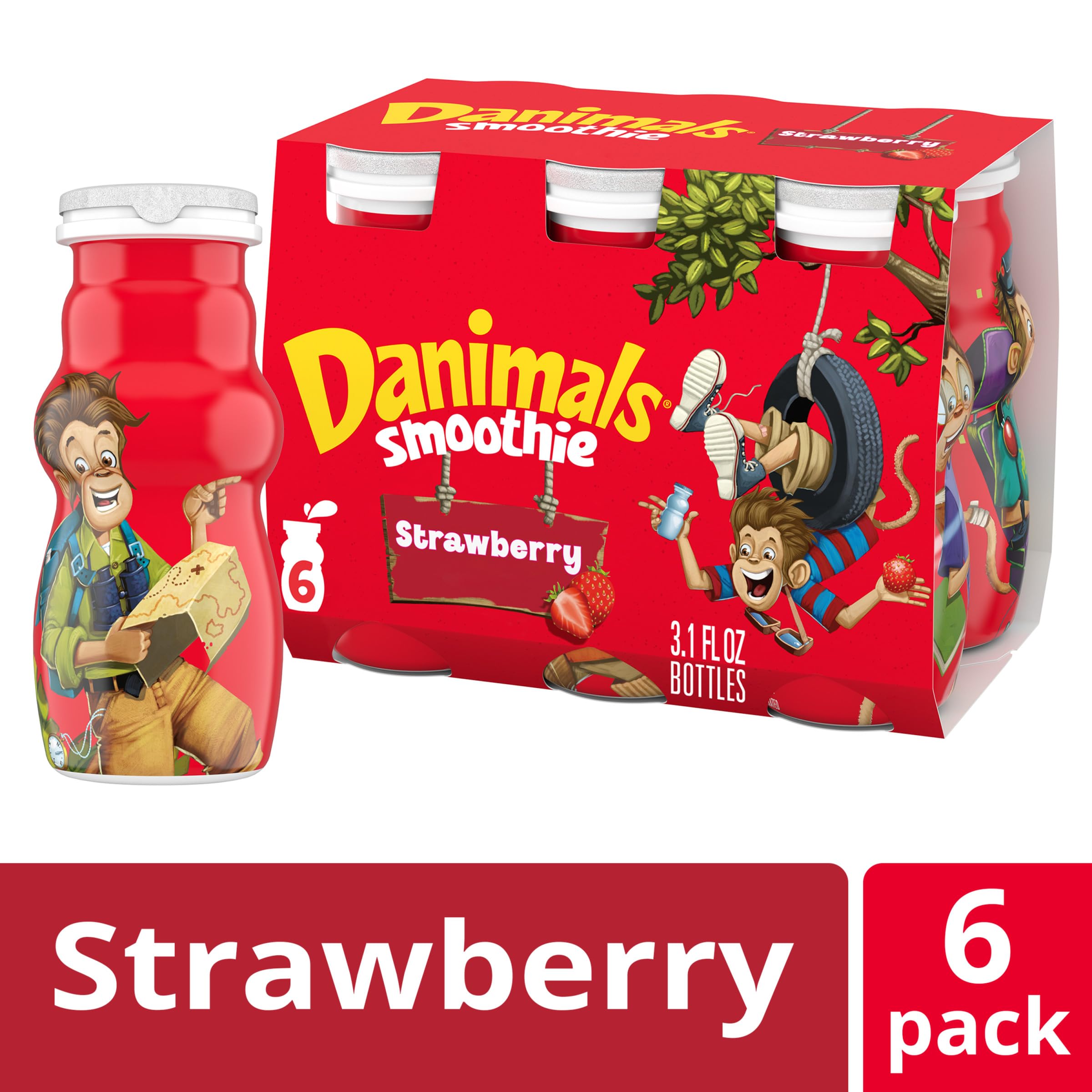 Danimals Strawberry Explosion Smoothie Drink - 6 Pack (3.1 oz Bottles) | Healthy Kids Snack | Perfect for Lunchboxes, After-School Treats & On-the-Go Nutrition