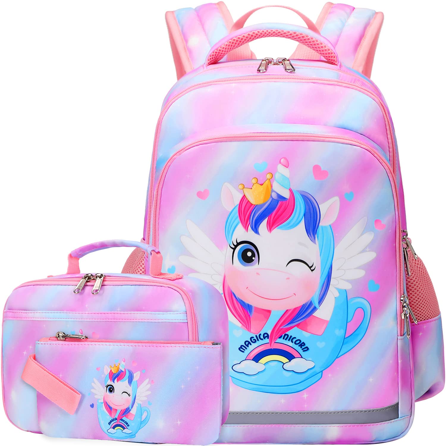 Soekidy Cute Fox Unicorn Backpack for Girls - Durable School Backpack Set with Bookbag for Preschool & Elementary Students - Perfect for School, Travel, and Daily Use