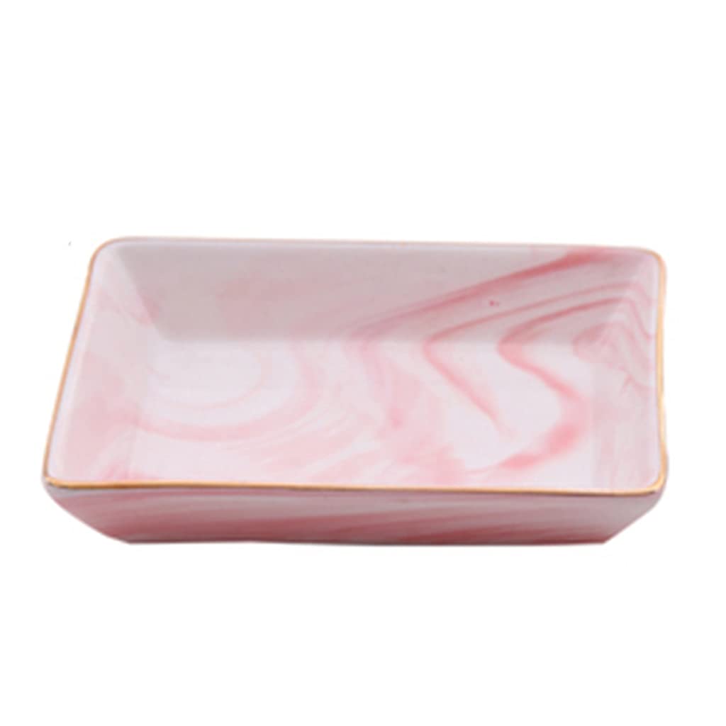 YANGU Pink Marble Ceramic Jewelry Dish Tray - Rectangle Vanity Organizer for Bathroom, Dresser & Bathtub | Perfect for Jewelry, Rings, Perfume, Cosmetics & Shampoo Storage | Elegant Home Decor & Gift Idea