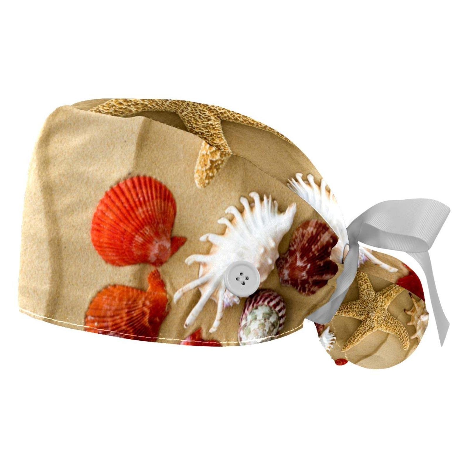 2 Pack Reusable Summer Beach Sand Working Caps with Button & Sweatband - Breathable Surgical Hats with Ponytail Holder for Women & Men (Multi-Color) - Perfect for Outdoor Activities, Gardening, and Medical Professionals