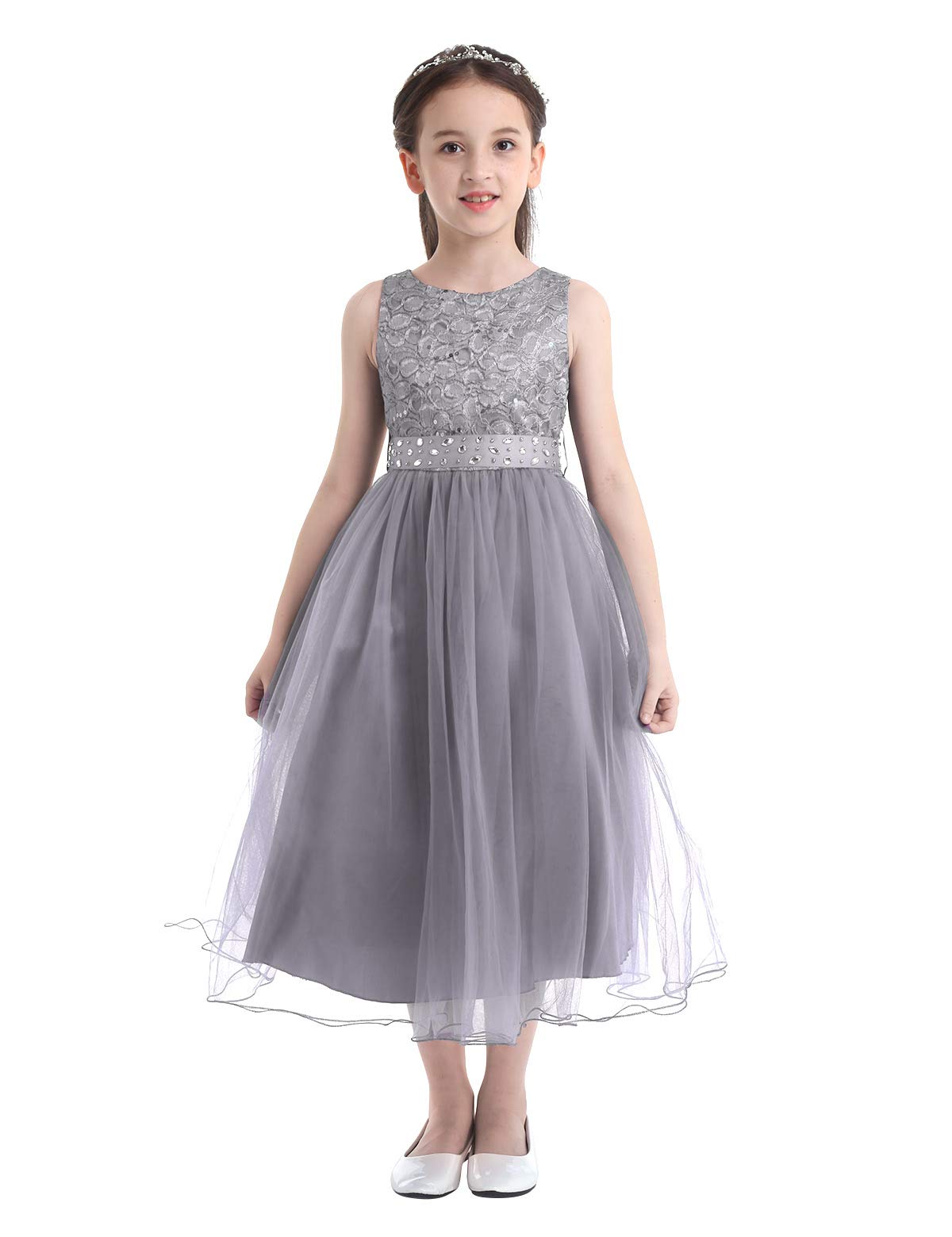 YiZYiF Girls Lace Sequined Flower Girl Dress for Weddings, Bridesmaid, Birthday Party & Formal Occasions - Elegant Princess Gown for Special Events