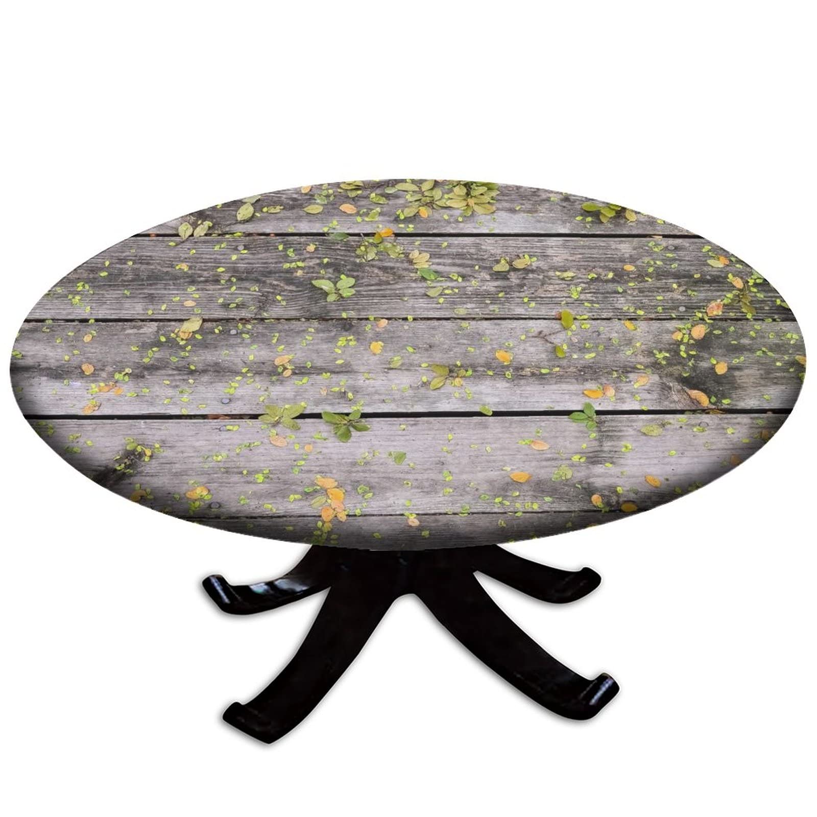 **Round Wooden Tablecloth with Elastic Edge - Decorative Wooden Board Cover for Kitchen, Dining Room & Outdoor Picnics - Fits 40