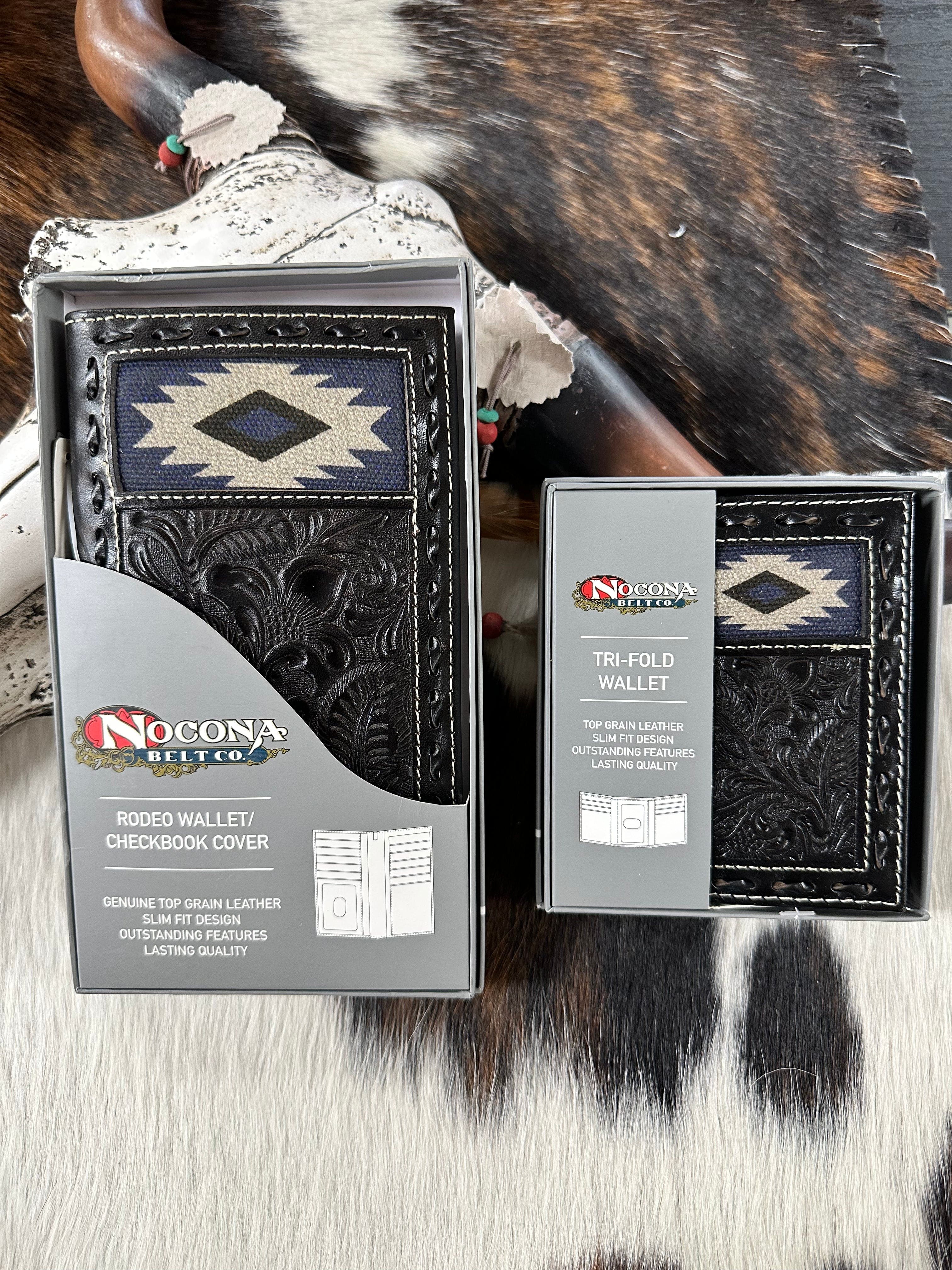 Nocona Genuine Leather Aztec Tooled Wallet for Men - Stylish Bifold Billfold with Card Slots - Perfect for Everyday Use, Travel & Gifting