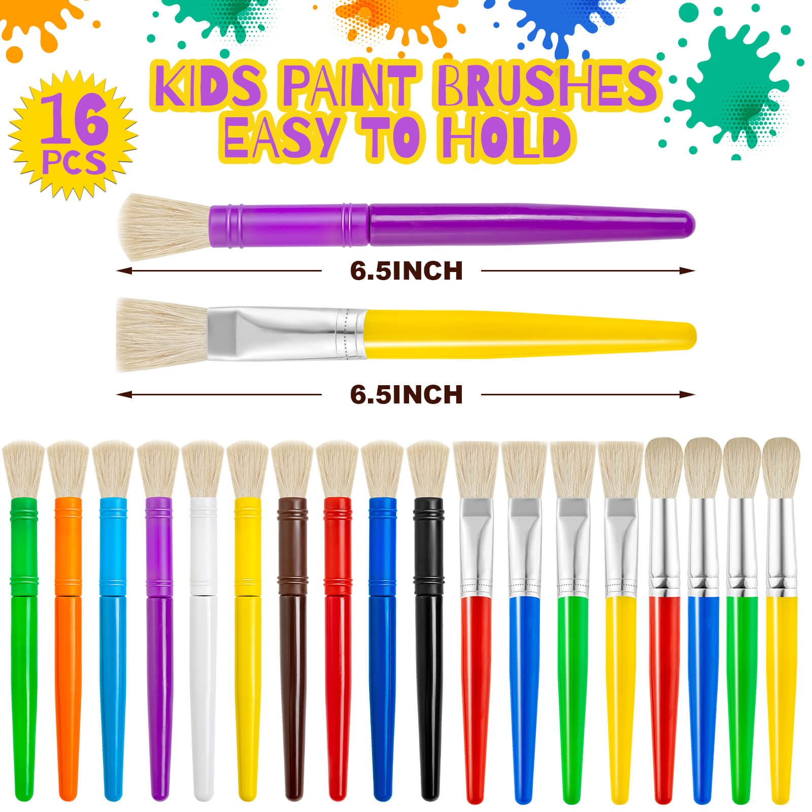 YGAOHF 18-Piece Kids Paint Brush Set - Round, Flat & Chubby Paintbrushes for Acrylic, Oil & Watercolor - Perfect for Preschool Art Projects, DIY Crafts & Home Painting Activities