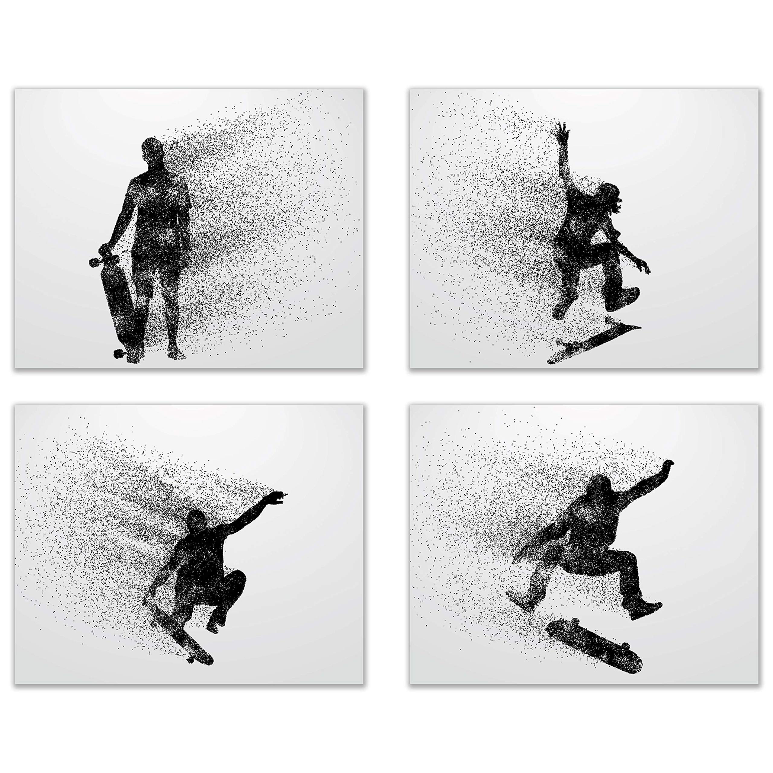 Summit Designs Skateboarding Wall Art Decor - Set of 4 (8x10) Silhouette Poster Prints - Perfect for Bedroom, Man Cave & Kids Room Decor - Cool Skateboard Theme for Teen Boys & Sports Fans