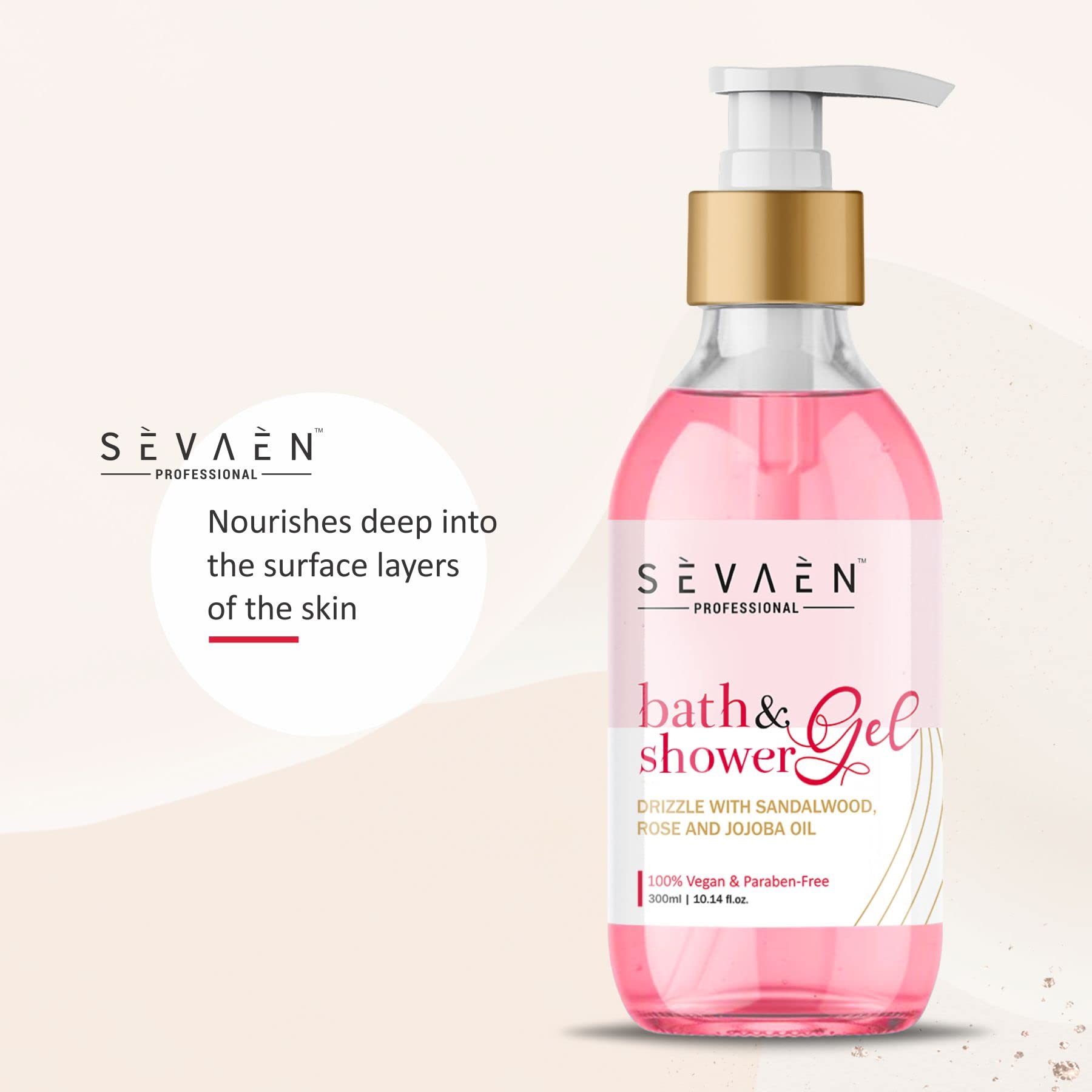 SEVAEN Moisturizing Bath & Shower Gel 300ml - Hydrating Body Wash with Sandalwood, Rose & Jojoba Oil - Luxury Aromatherapy for Relaxing Bath & Spa Experience