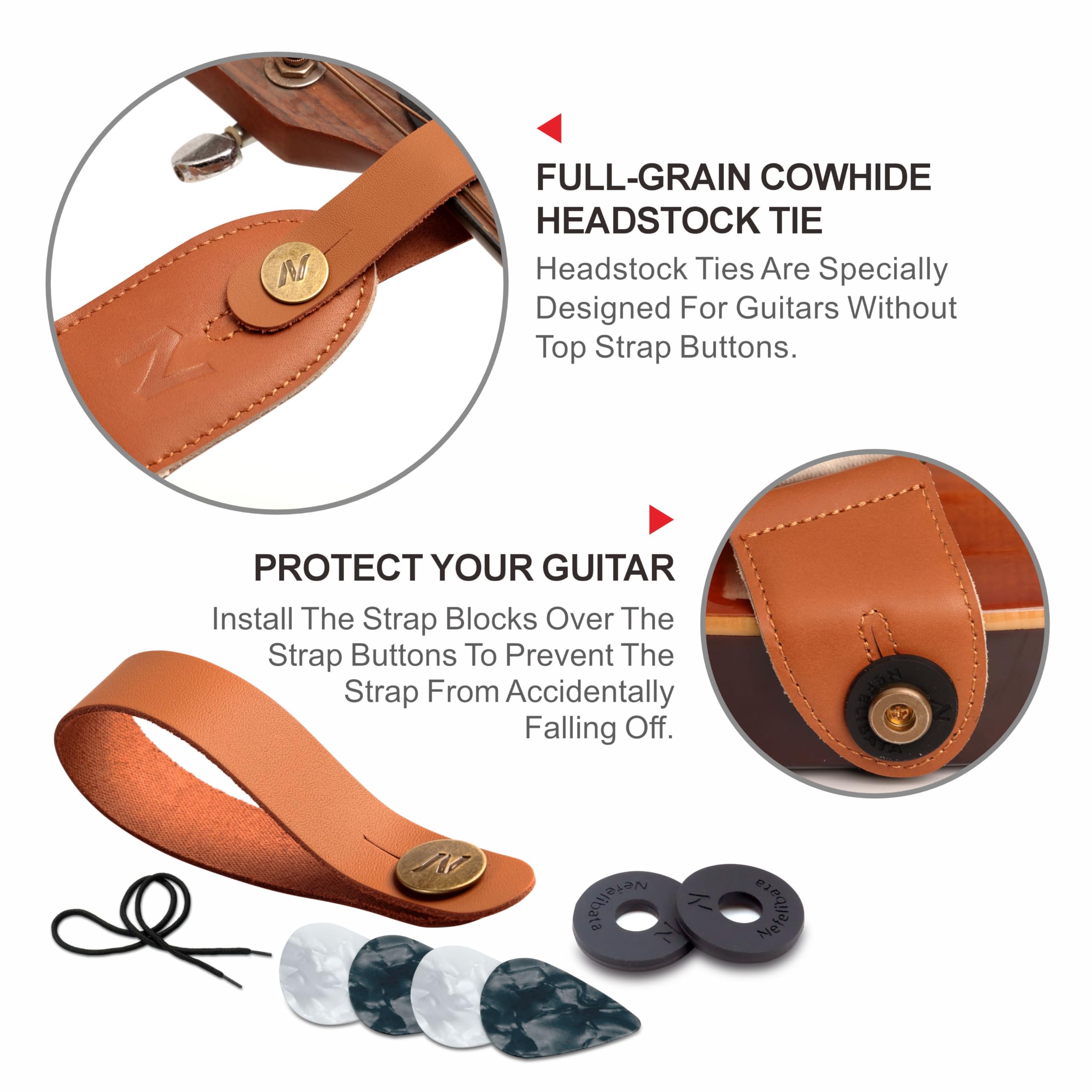 Premium Nefelibata Guitar Strap - 100% Cotton with Full Grain Leather Ends for Bass, Electric & Acoustic Guitars - Includes Pick Pocket, Free Strap Button, 1 Pair Strap Locks & 4 Guitar Picks (Black) - Perfect for Live Performances, Studio Recording & Practice Sessions