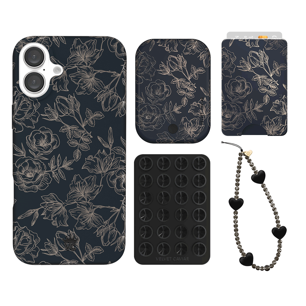 Floral Rose Gold Chrome iPhone Case with Wallet - Stylish & Protective Phone Cover for Women | Perfect for Everyday Use, Travel & Shopping