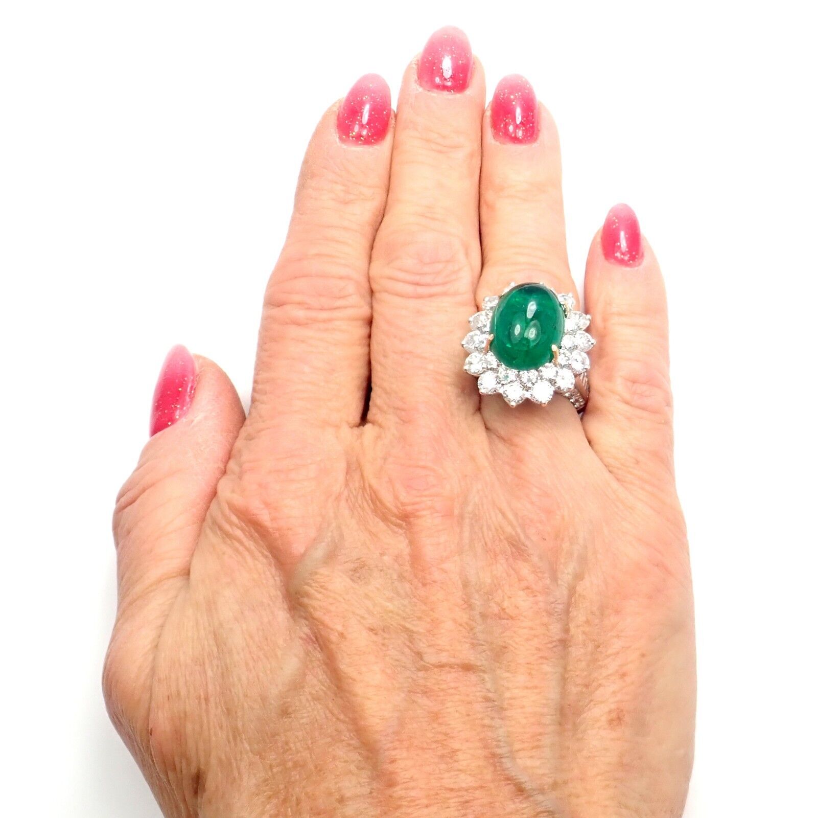 Authentic Craig Drake 18k White Gold Large 10.97ct Emerald Diamond Cocktail Ring for Women - Elegant Statement Jewelry for Parties, Weddings & Special Occasions