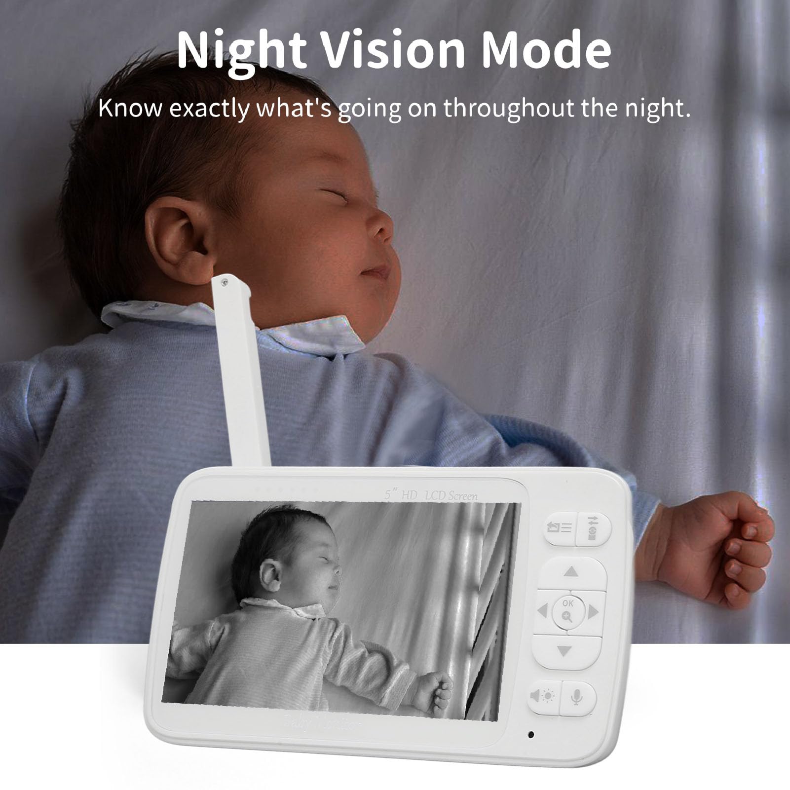 Baby Monitor with 2-Way Audio, 3X Zoom & Night Vision - 1000ft Long Range, 100-240V Home Security Camera (US Plug) for Nursery, Bedroom & Travel