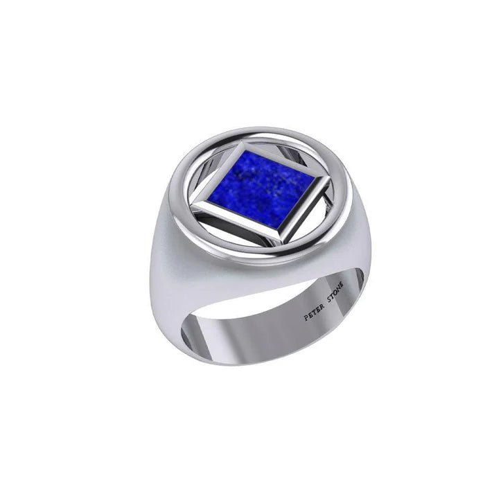Large Silver Ring with Inlaid NA Recovery Symbol - TRI2442 - Spiritual Jewelry for Addiction Recovery & 12-Step Programs