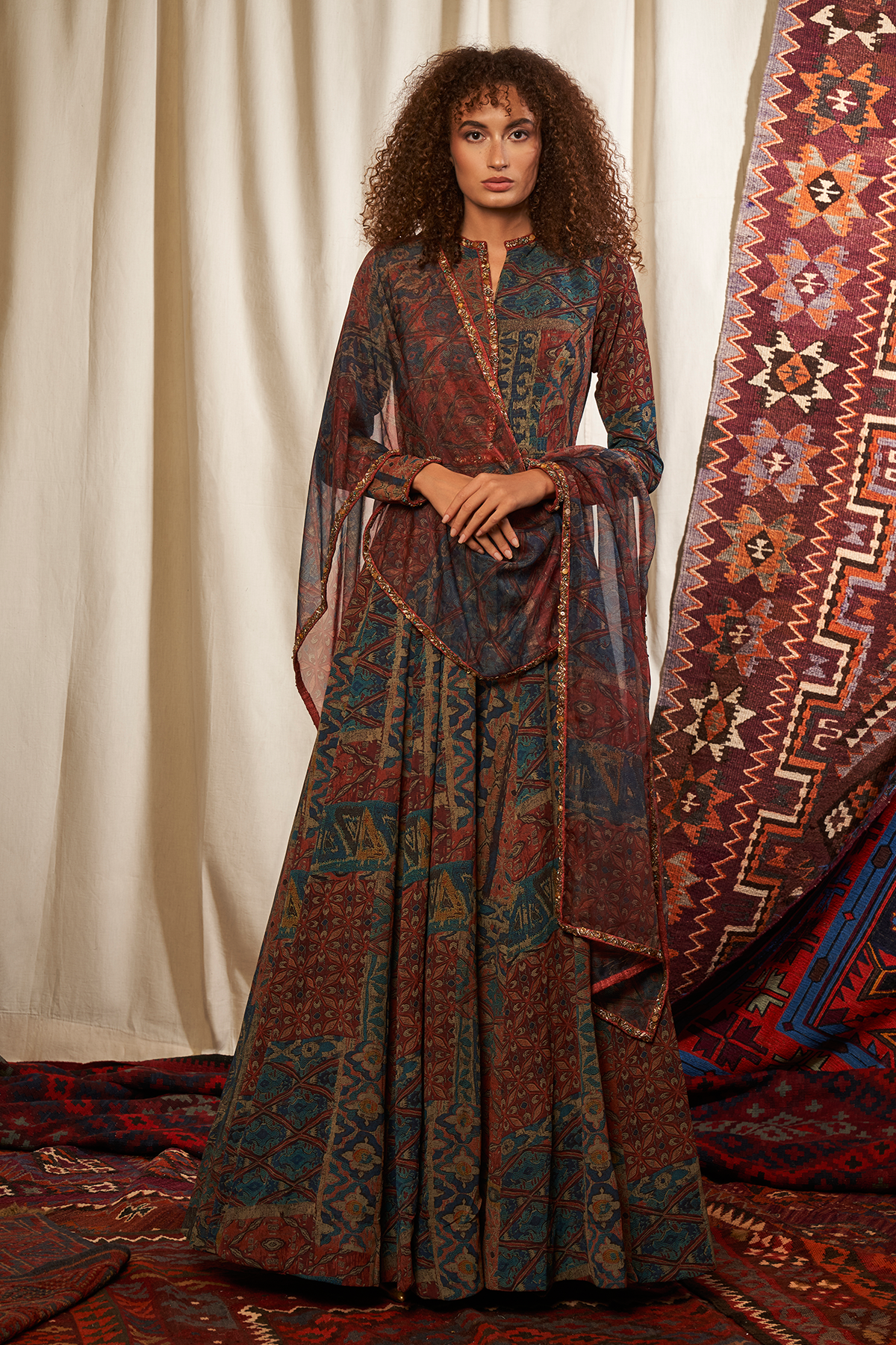 Stylish Carpet Print Anarkali Suit with Dupatta - Elegant Indian Ethnic Wear for Weddings, Festivals & Special Occasions