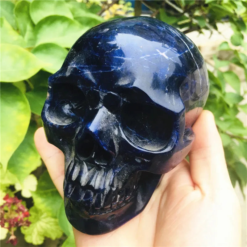 1.1kg Natural Sodalite Quartz Crystal Skull - Hand Carved Hollow Healing Stone for Meditation, Reiki & Spiritual Decor