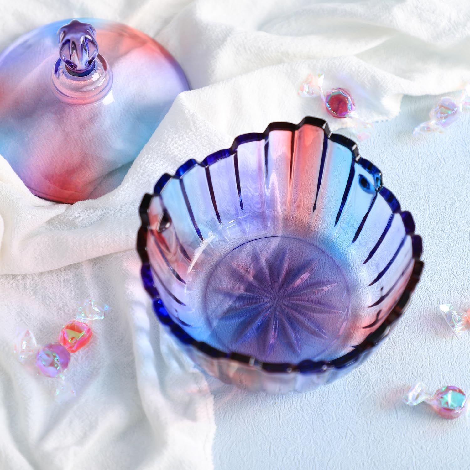 Royal Large Glass Candy Dish with Lid - Purple Rainbow Clear Apothecary Jar for Wedding Candy Buffet, Party Treats & Home Decor (10oz) | Perfect for Candy Storage, Gift Giving & Kitchen Organization