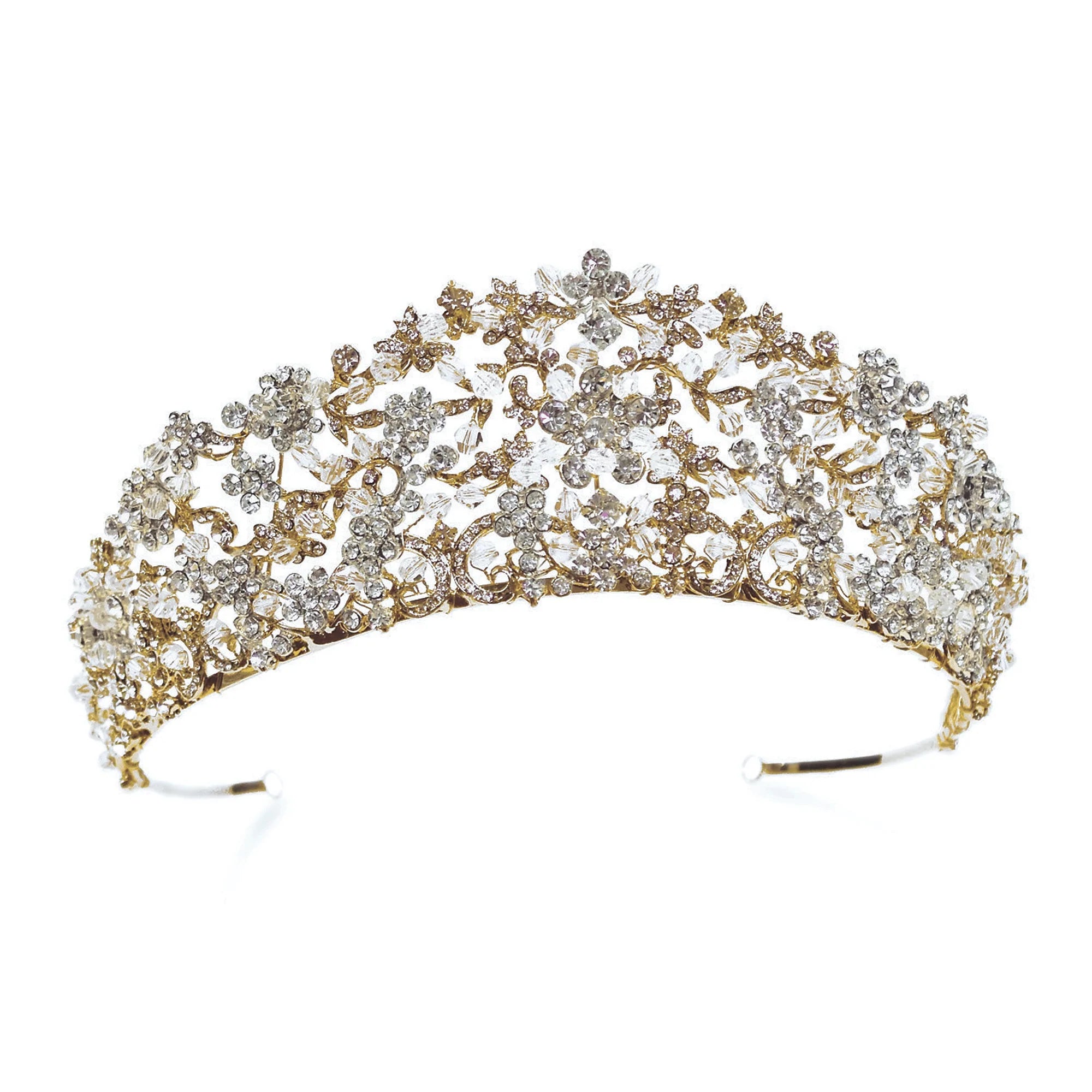 Elegant Gold Wedding Tiara with Sparkling Crystals - Phoenix Design Bridal Crown for Bride, Prom, Pageant & Special Occasions