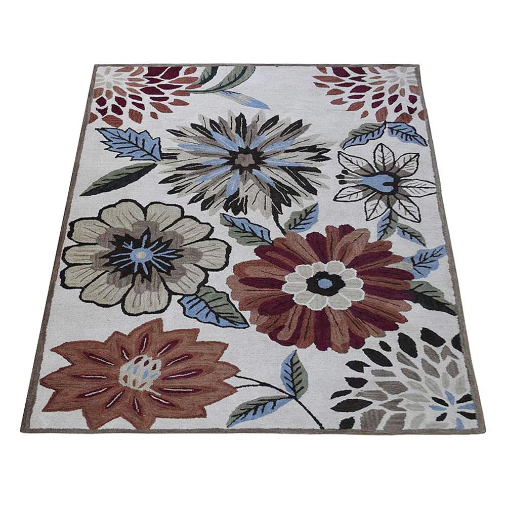 Hand Tufted Wool Eco-Friendly Area Rugs 4x6 Feet - Modern Floral Design Cream Rectangle Non-Slip Living Room Rug, Thick High Pile Handmade Carpet for Bedroom, Nursery & Home Decor (K03066) | Soft & Durable Floor Covering for Cozy Spaces