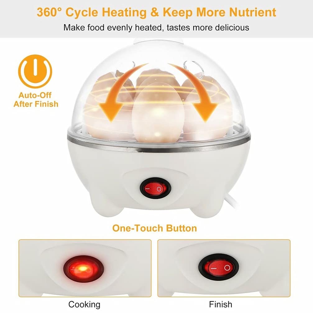 Hemoton 7-Egg Electric Egg Cooker - Rapid Boiling, Auto Shut Off, Easy-to-Use Egg Steamer for Perfect Soft/Medium/Hard Boiled Eggs - Ideal for Home Kitchen, Breakfast Meal Prep & Healthy Cooking (US Plug)