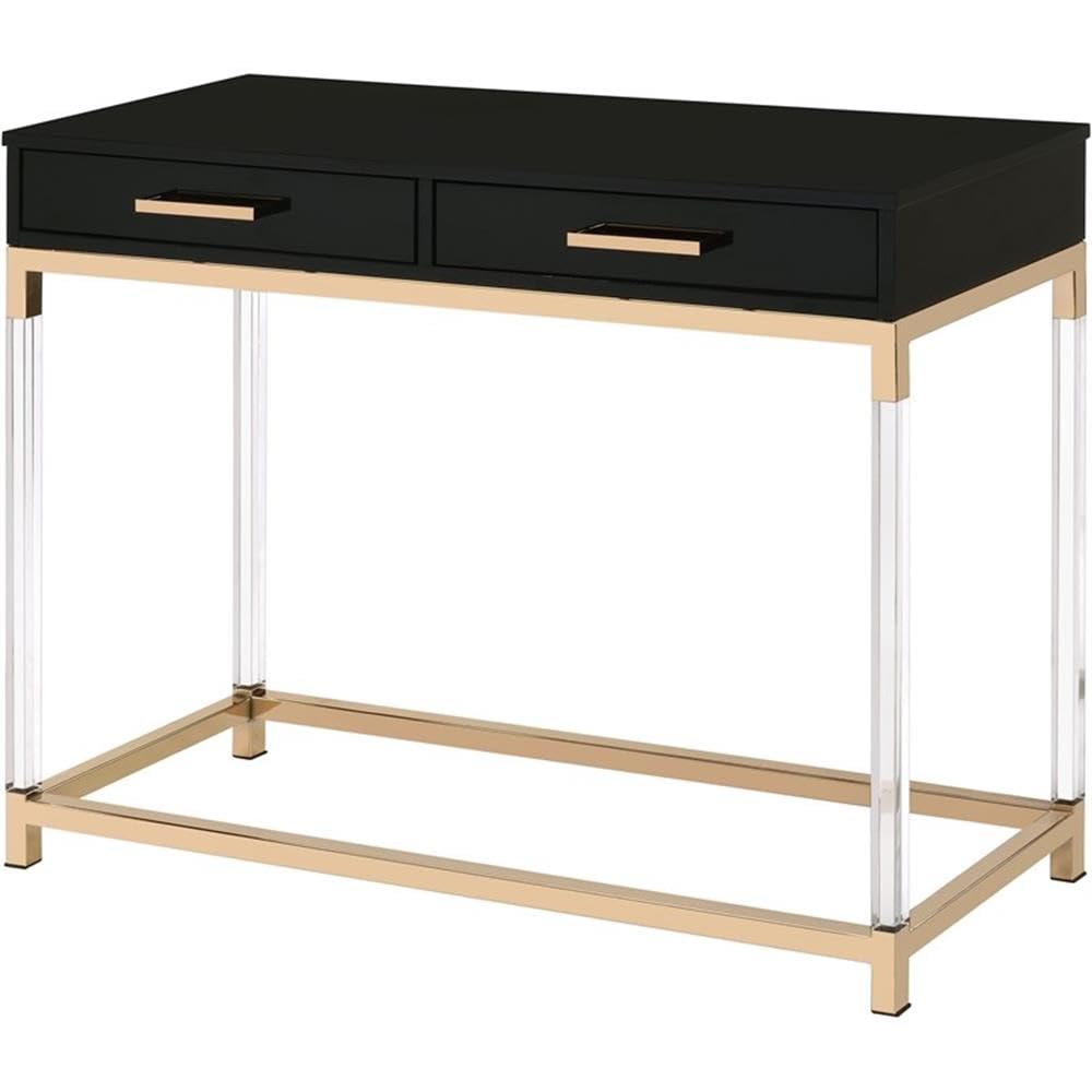 Acme Adiel 2-Drawer Wooden Entryway Console Table with Sturdy Metal Base in Black & Gold - Perfect for Hallway, Living Room or Bedroom Decor
