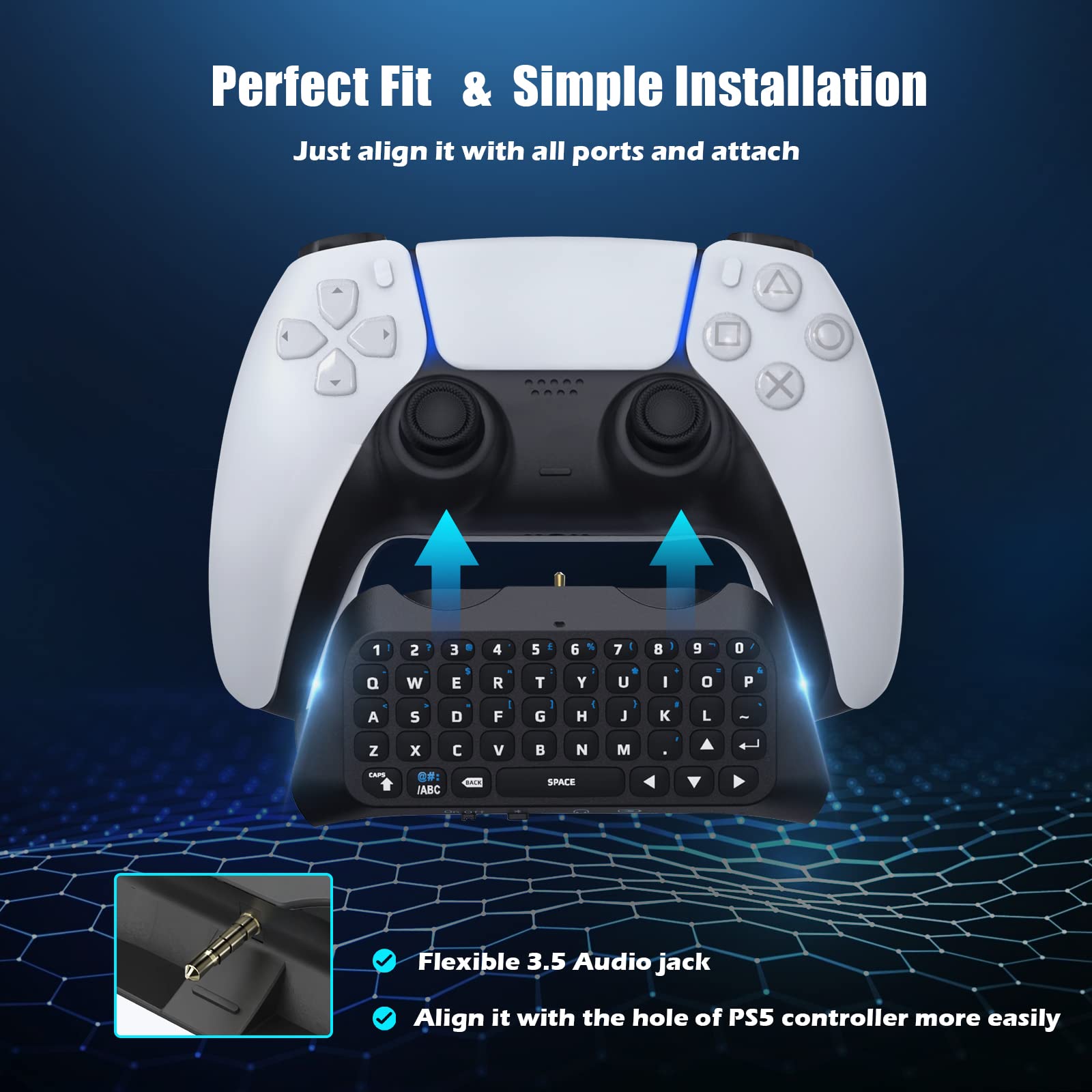 TiMOVO Wireless Bluetooth Keyboard for PS5 Controller - Mini Gaming Keyboard with Built-in Speaker & Audio Jack | Compatible with PS5 Accessories for Messaging, Live Chat & Online Gaming (Black) | Perfect for PS5 Gaming, Streaming & Social Media Interaction