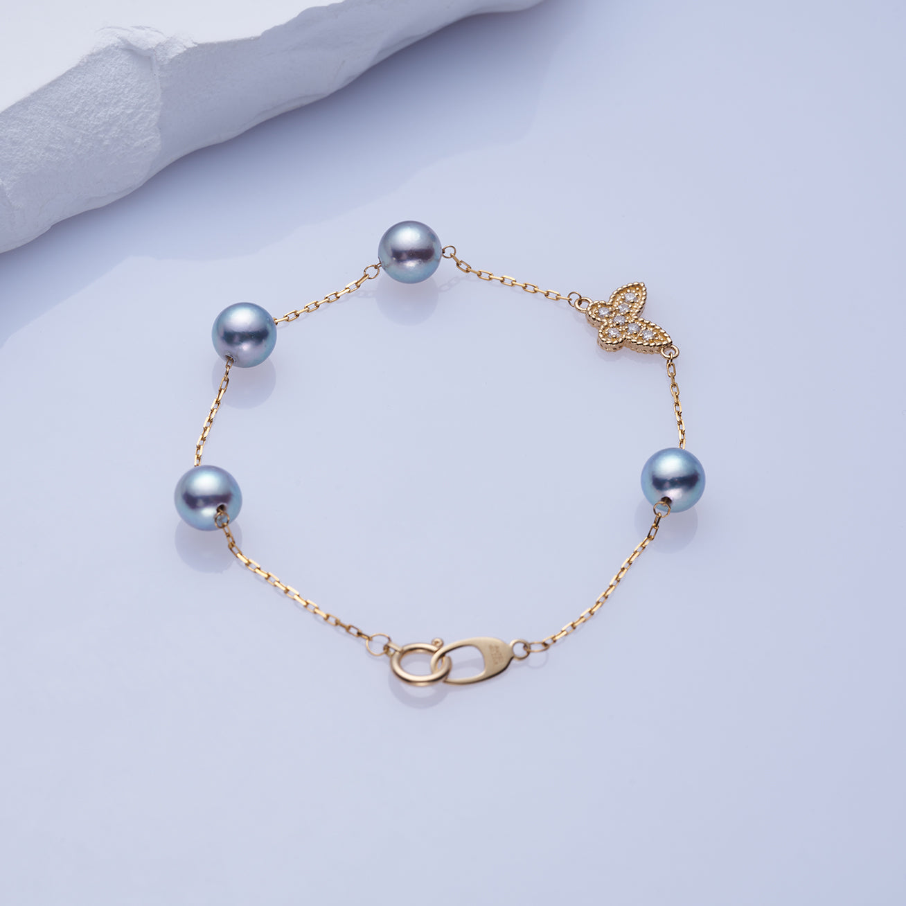 18K Solid Gold Blue Akoya Pearl Bracelet for Women - Elegant Silver-Toned Pearl Jewelry Gift for Anniversary, Wedding & Special Occasions