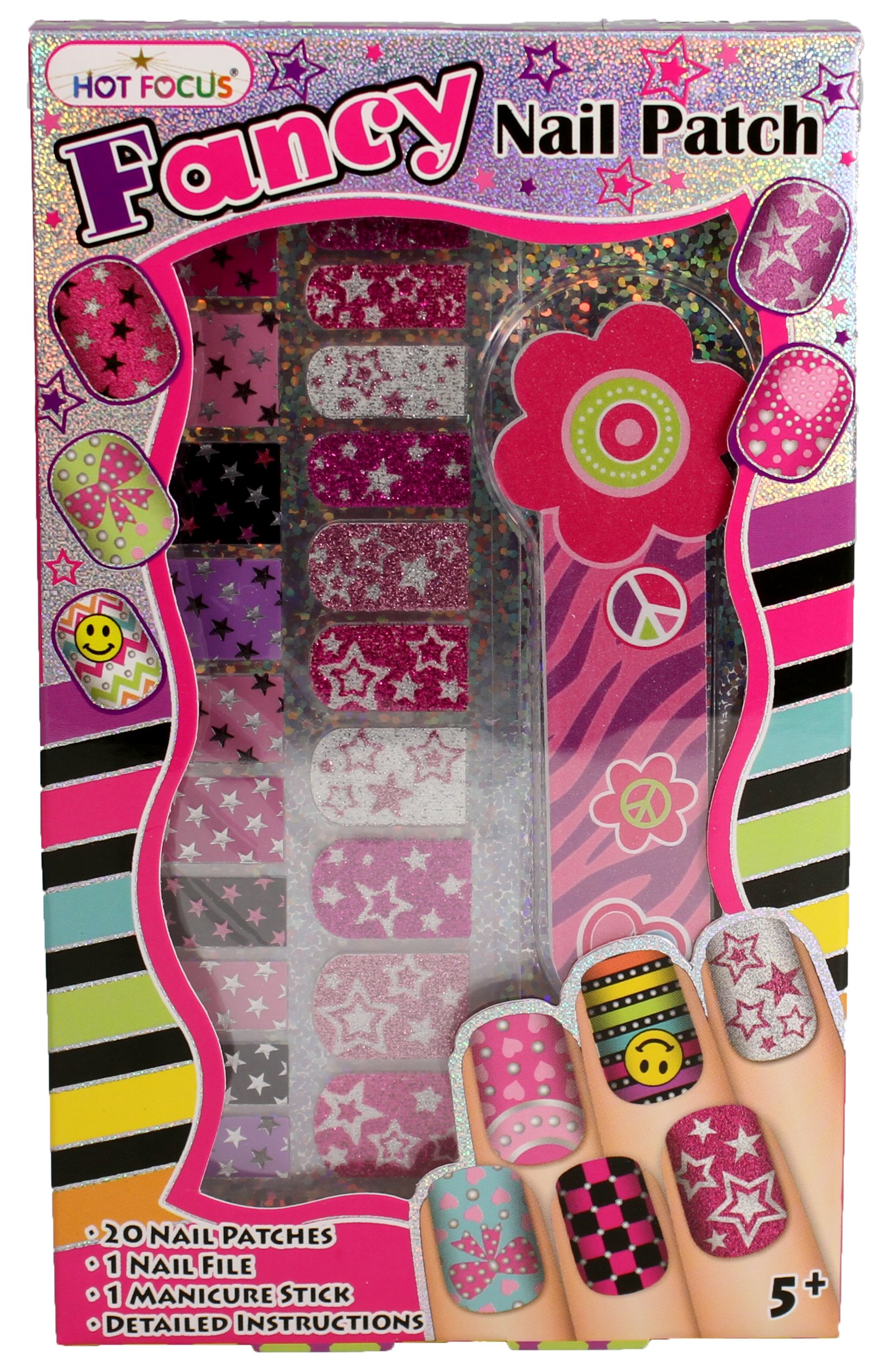 Premium Nail Art Patches, Nail File & Manicure Stick Set with Star Designs - DIY Nail Care Kit for Home Salon & Party Manicures