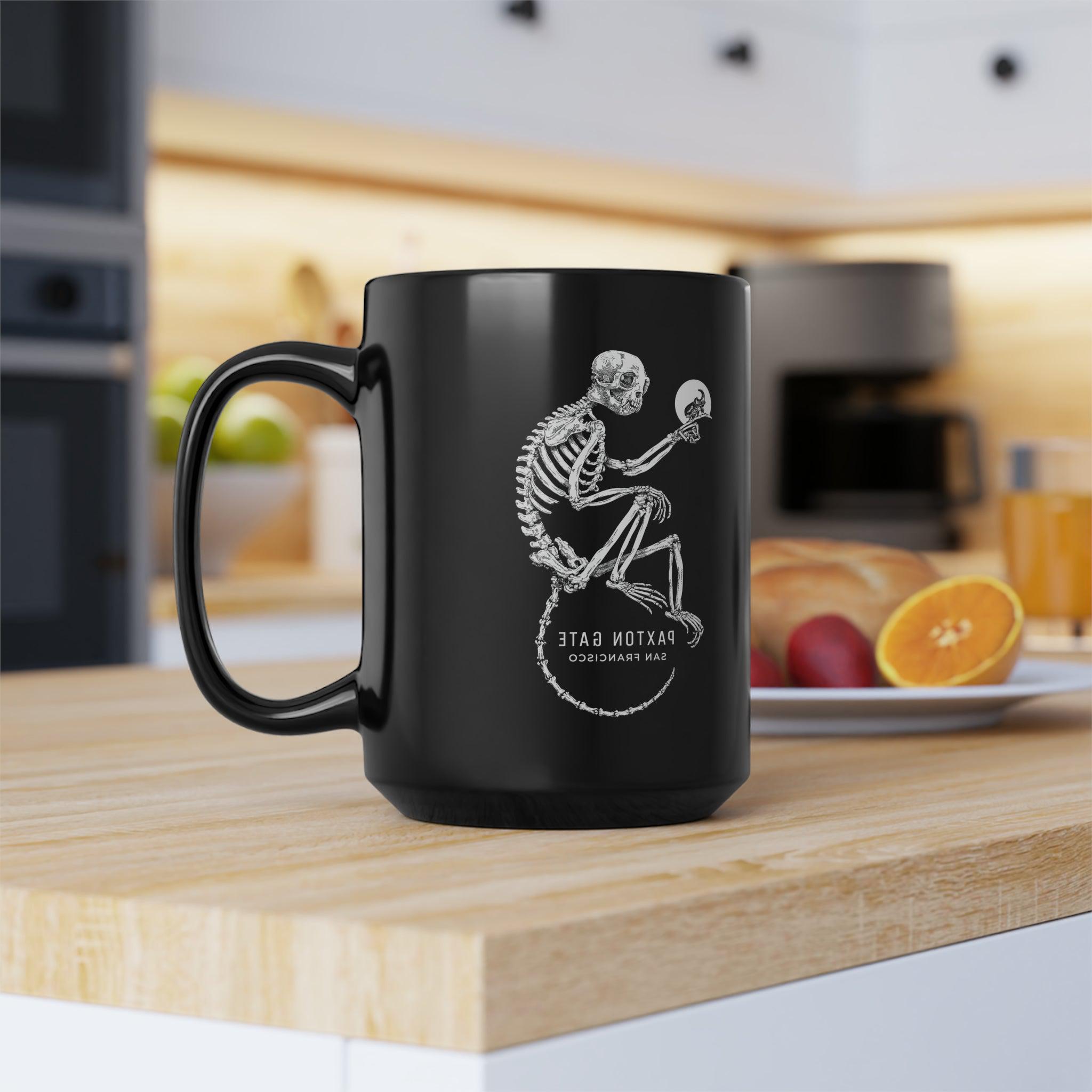 Zoe Keller Black Skeletal Monkey Mug - Unique Gothic Coffee Cup for Halloween, Dark Aesthetic Home Decor, Perfect for Coffee & Tea Lovers