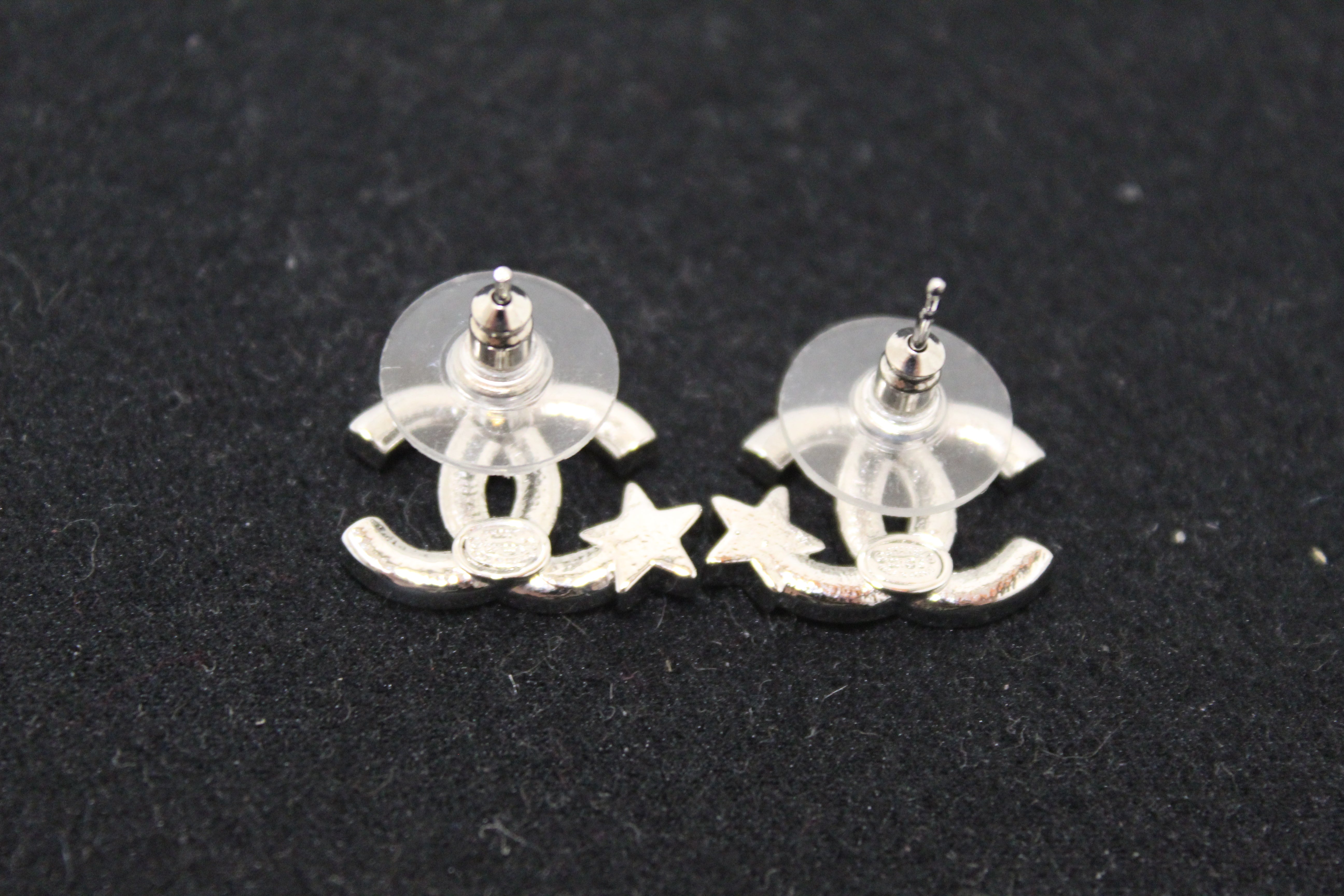 Authentic Chanel Silver Classic CC Starfalls Crystal Earrings for Women - Luxury Fashion Jewelry for Parties, Weddings & Special Occasions