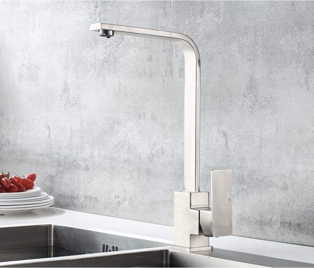 DWSS Stainless Steel Kitchen Faucet - 360 Degree Rotating Flat Mixer Tap with Cold & Hot Water for Modern Kitchen Sinks | Perfect for Washing Dishes, Cooking & Food Prep