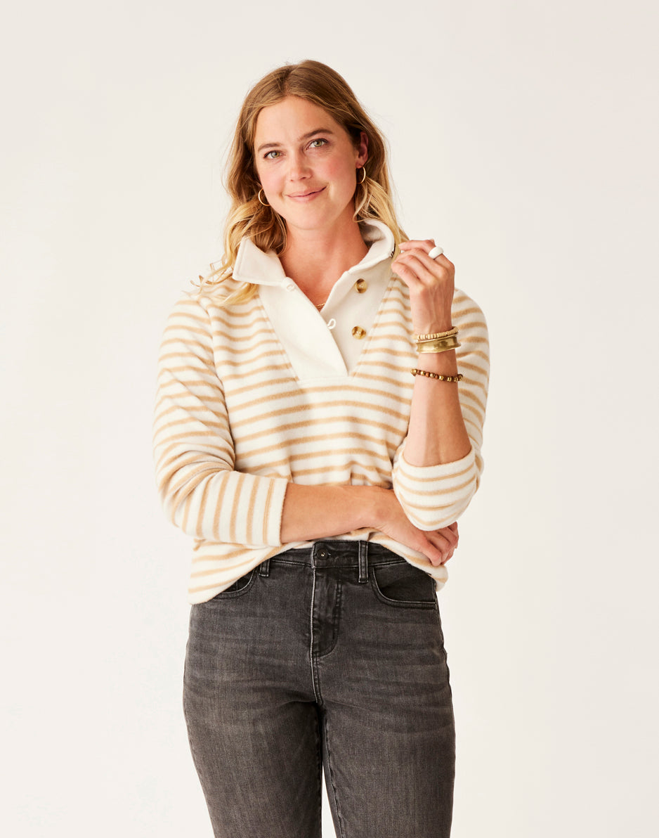 Clara Fleece Pullover Sweater - Soft & Cozy Birch Even Stripe Women's Winter Top for Casual Wear & Outdoor Activities