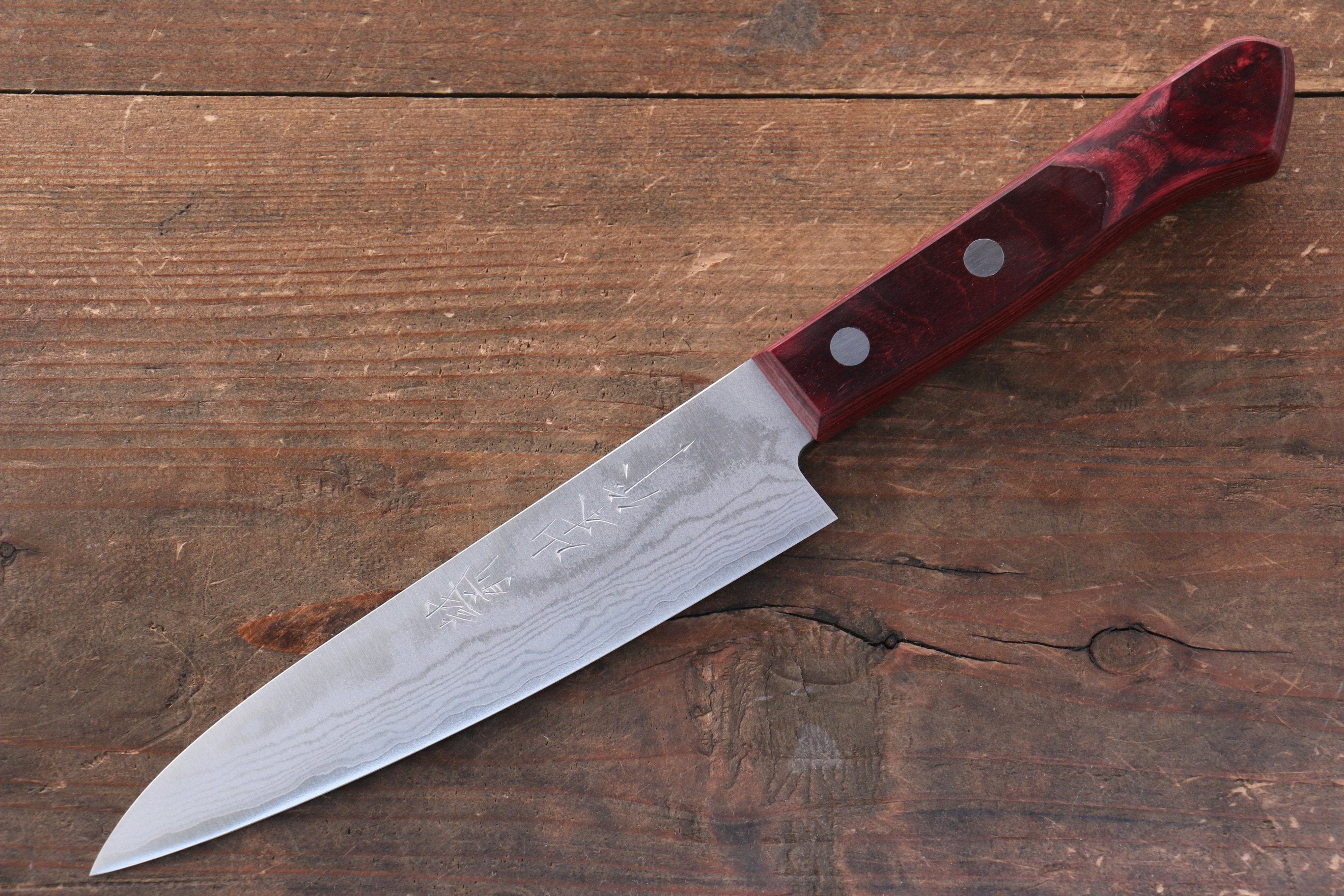 VG10 Damascus Petty Utility Knife 135mm - Japanese Kitchen Knife with Red Pakka Wood Handle - Perfect for Slicing, Peeling & Precision Cutting Fruits, Vegetables & Meat