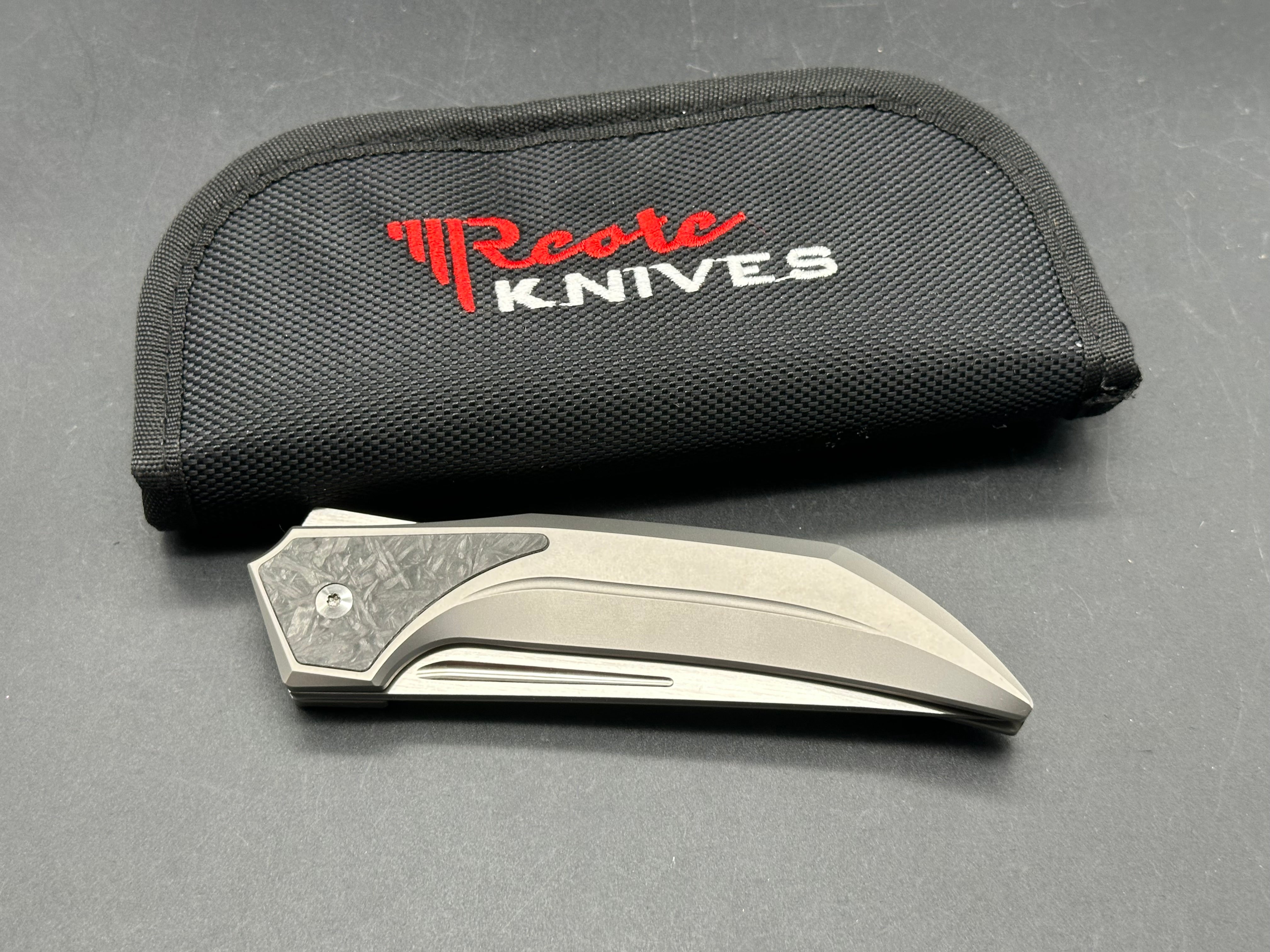 Reate Knives & Tashi Bharucha The Future - Grey Titanium Integral Frame with Carbon Fiber Inlays | Premium EDC Folding Knife for Outdoor, Camping & Everyday Carry