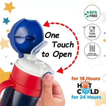 Pelton Funtime Kids Insulated Water Bottle 480ml - BPA Free Plastic Straw Cup with Leak Proof Lid for School, Picnic & Travel | Food Grade Safe | Orange