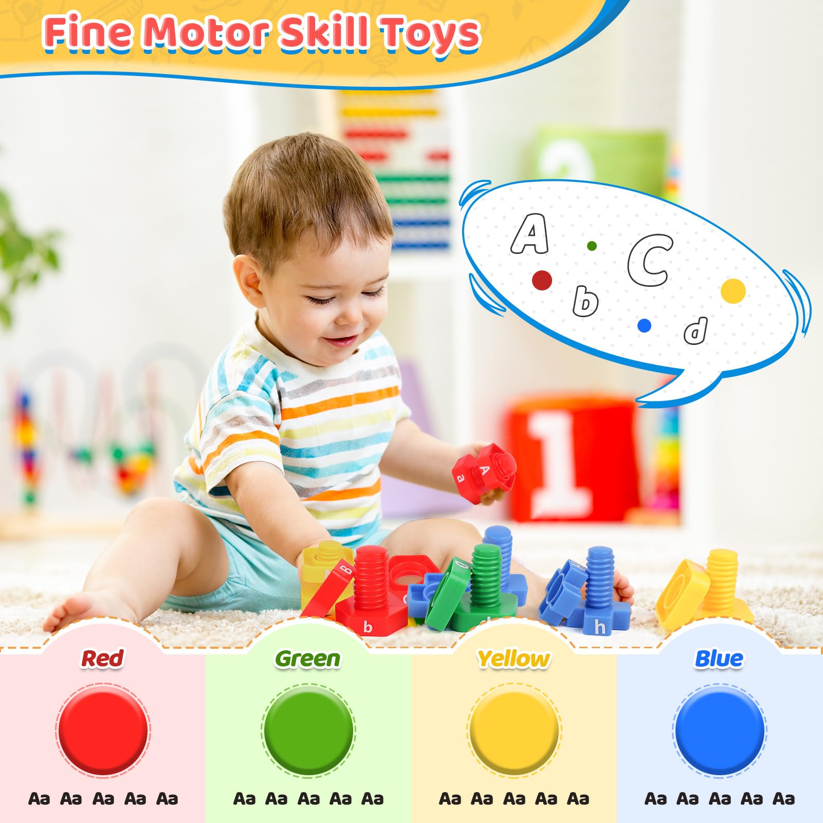 ABC Letters Matching Games - 52pcs Alphabet Learning Toy for Toddlers, Montessori Nuts & Bolts Fine Motor Skills Toys, Preschool Kindergarten Sorting Stacking Educational Activities | Perfect for Classroom, Homeschool & Early Childhood Development
