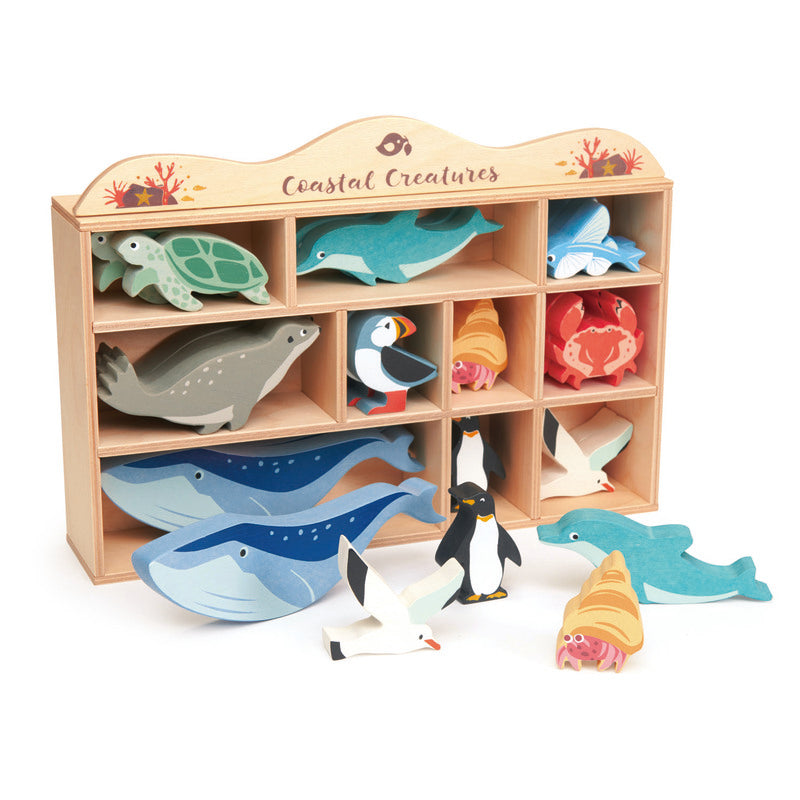 Coastal Animals Wooden Display Shelf Set - Handmade Wooden Wall Shelves for Beach House Decor, Bathroom Storage & Kids Room Organization - Perfect for Seaside Themed Home Decor and Nursery Storage