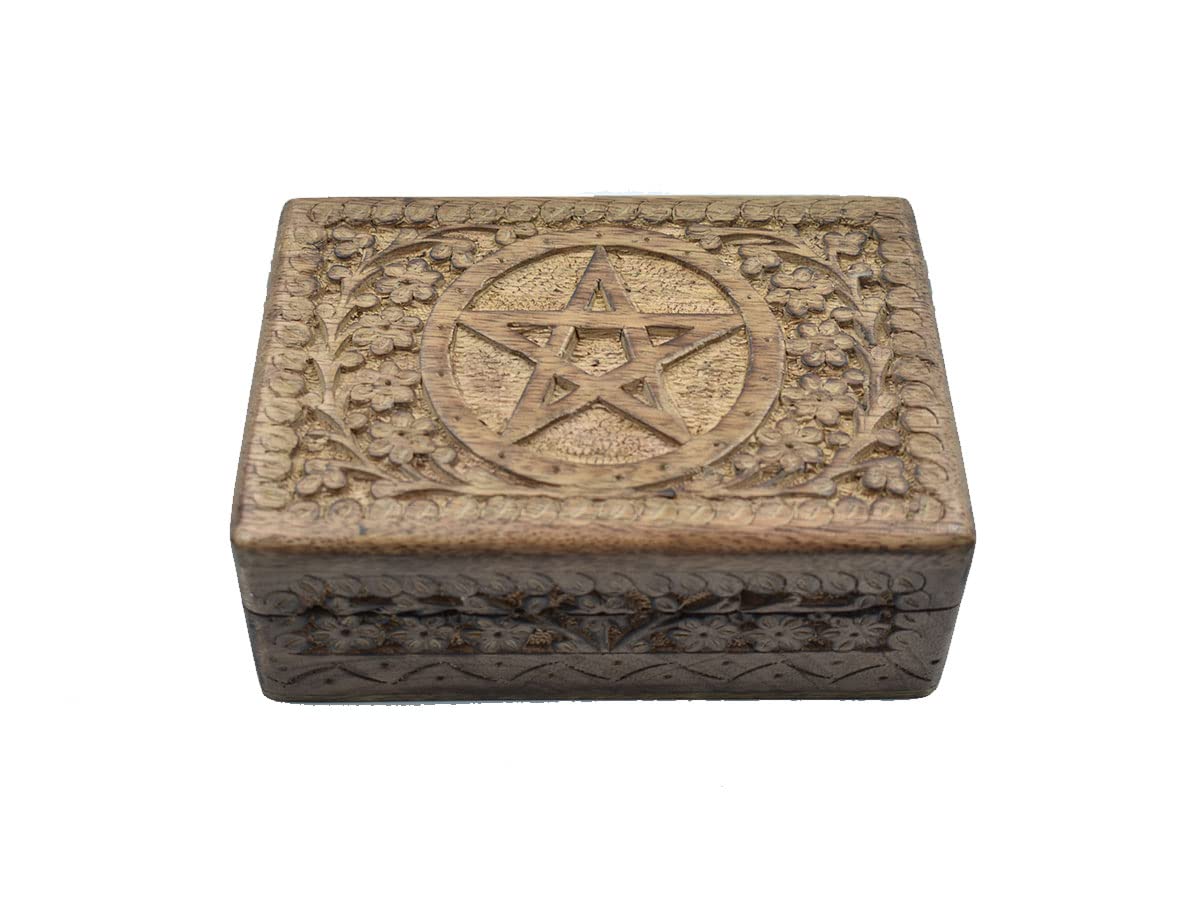 Handmade Wooden Jewelry Box with Star Carvings - Keepsake Storage Organizer for Women & Girls | Perfect for Rings, Necklaces, Earrings & Gift Giving