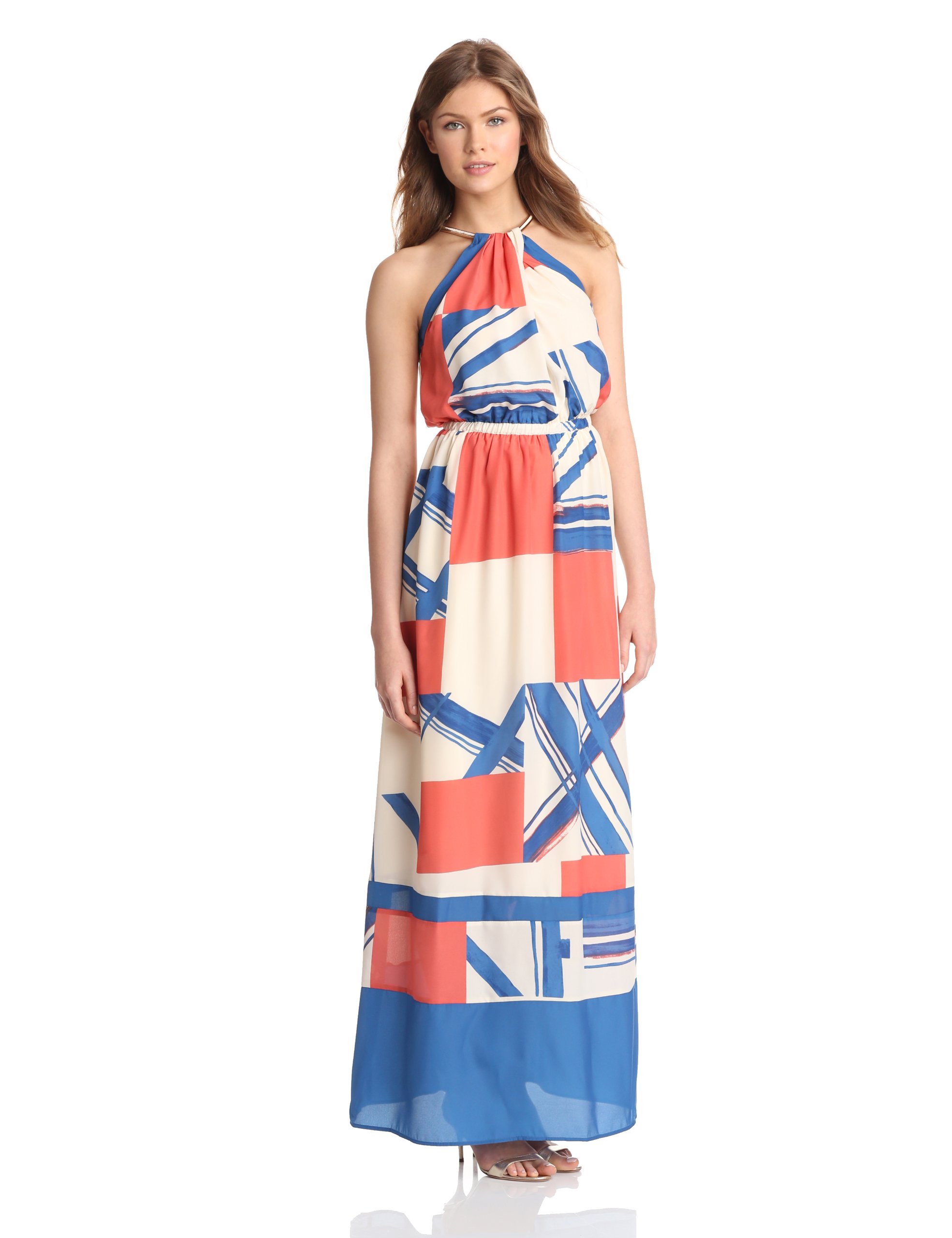 Jessica Simpson Women's Halter Maxi Dress - Flowy Summer Beach Dress with Side Slit, Perfect for Vacation, Pool Party & Boho Outfits