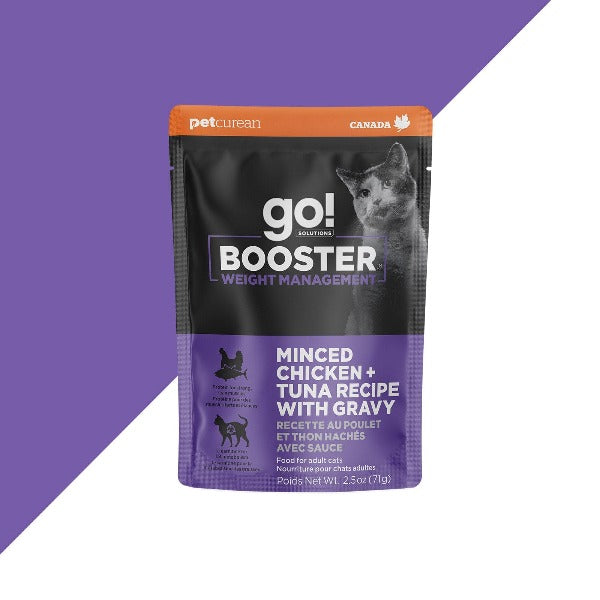 Go! Solutions Booster Weight Management Minced Chicken & Tuna with Gravy Wet Cat Food - High Protein, Grain-Free Formula for Healthy Weight Loss in Cats - Perfect for Indoor & Overweight Felines