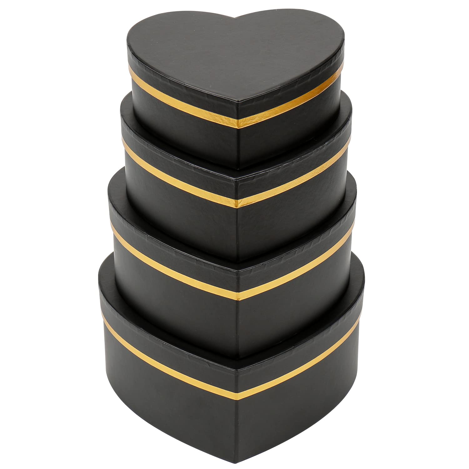 Oairse Set of 4 Heart Shaped Gift Boxes with Lids - Black Jewelry Storage & Florist Hat Box for Valentine's Day, Mother's Day, Birthday, Thanksgiving - Perfect for Chocolates, Flowers, Crafts & Romantic Gifts