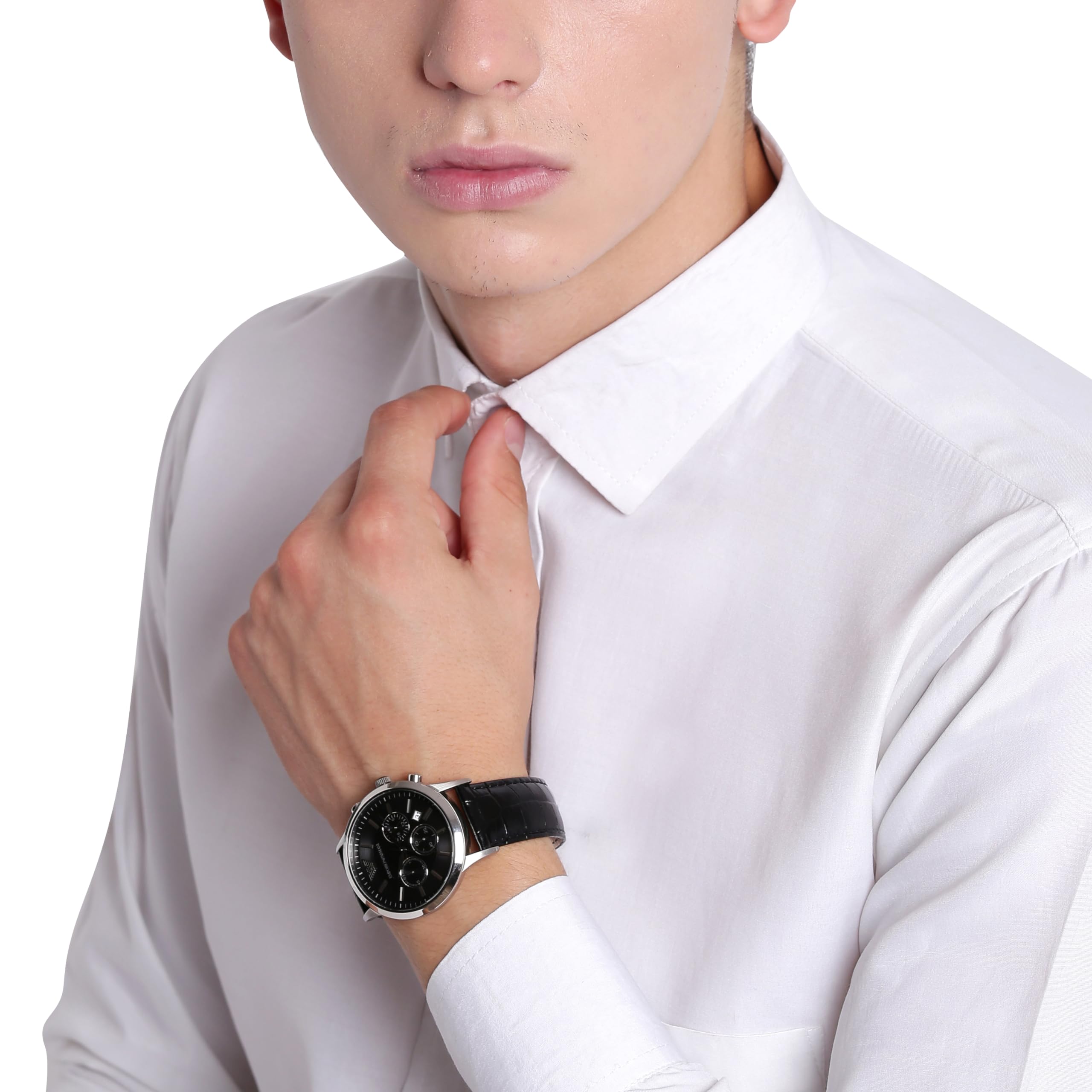 Emporio Armani Men's Chronograph Watch - AR2447 | Stainless Steel Case & Black Leather Band | Water Resistant | Perfect for Business, Casual & Formal Occasions