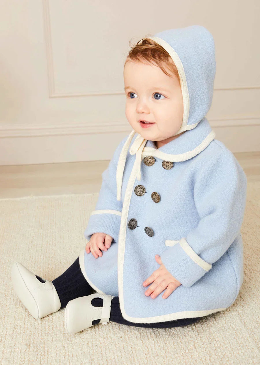 Premium Austrian Double Breasted Wool Baby Coat - Soft & Warm Baby Blue Outerwear for Infants & Toddlers (6 Months to 4 Years) | Perfect for Winter Outings, Family Photos & Special Occasions