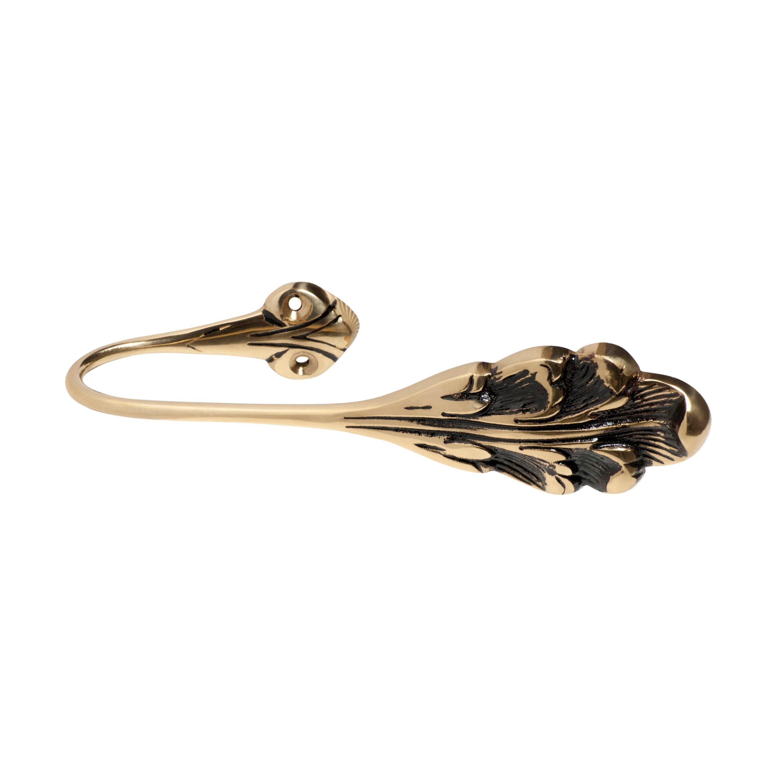 4642 Floral Design Curtain Sweep Hook - Polished Brass Finish, 170mm Length - Perfect for Living Room, Bedroom & Window Decor
